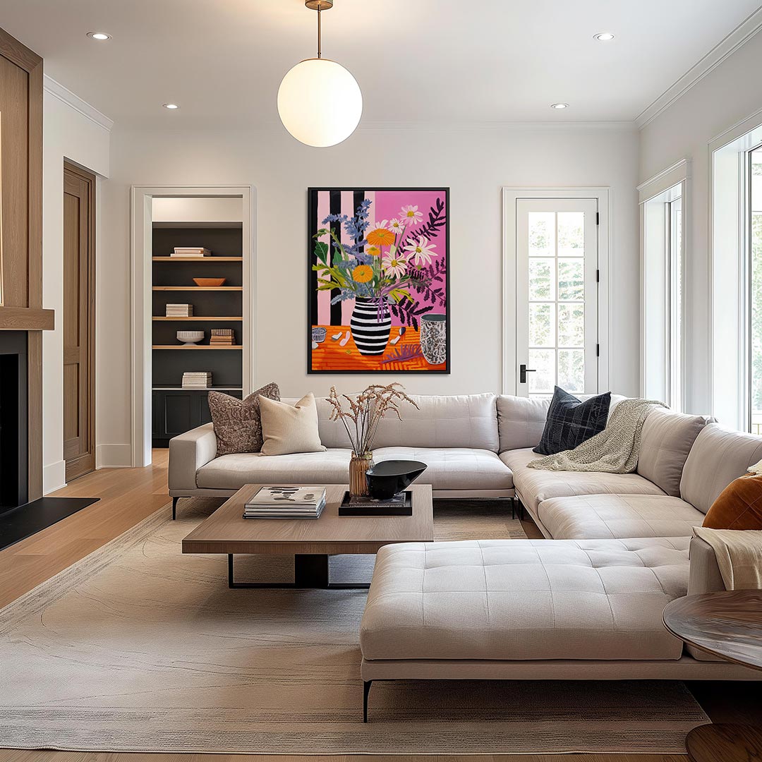Bloemen in strepenvaas Kunstwerk