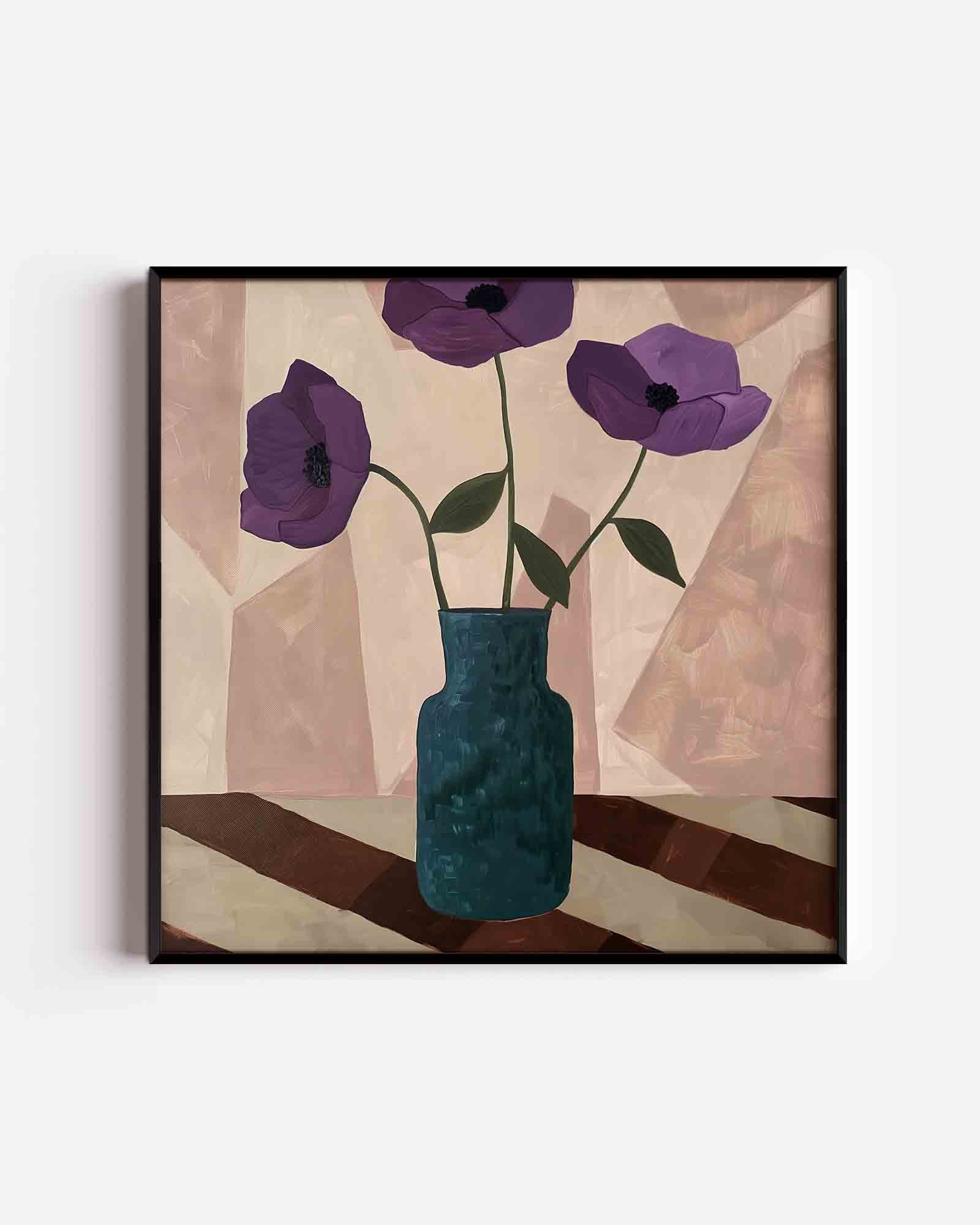 Paarse bloemen in vaas Poster