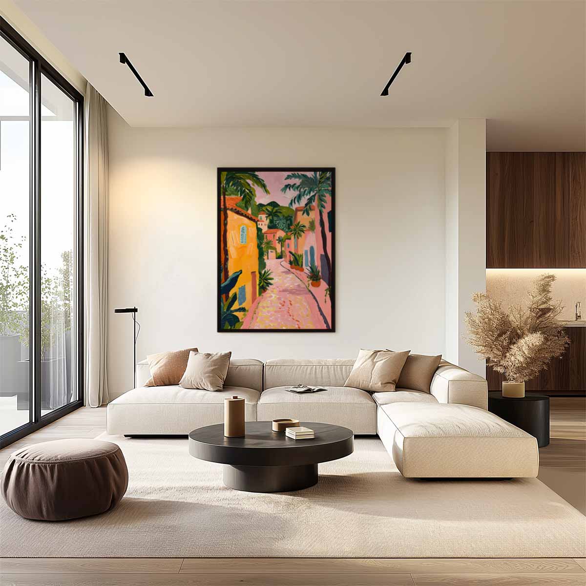 Zonnige Straat in de Mediterrane Kunstwerk-canvas-dibond-plexiglas-wanddecoratie-WallArtistic