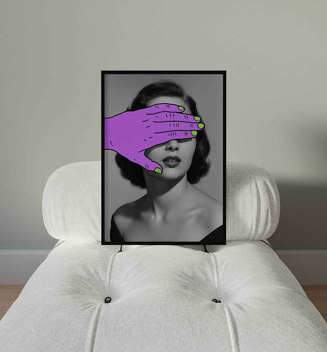 Paarse hand over gezicht Poster