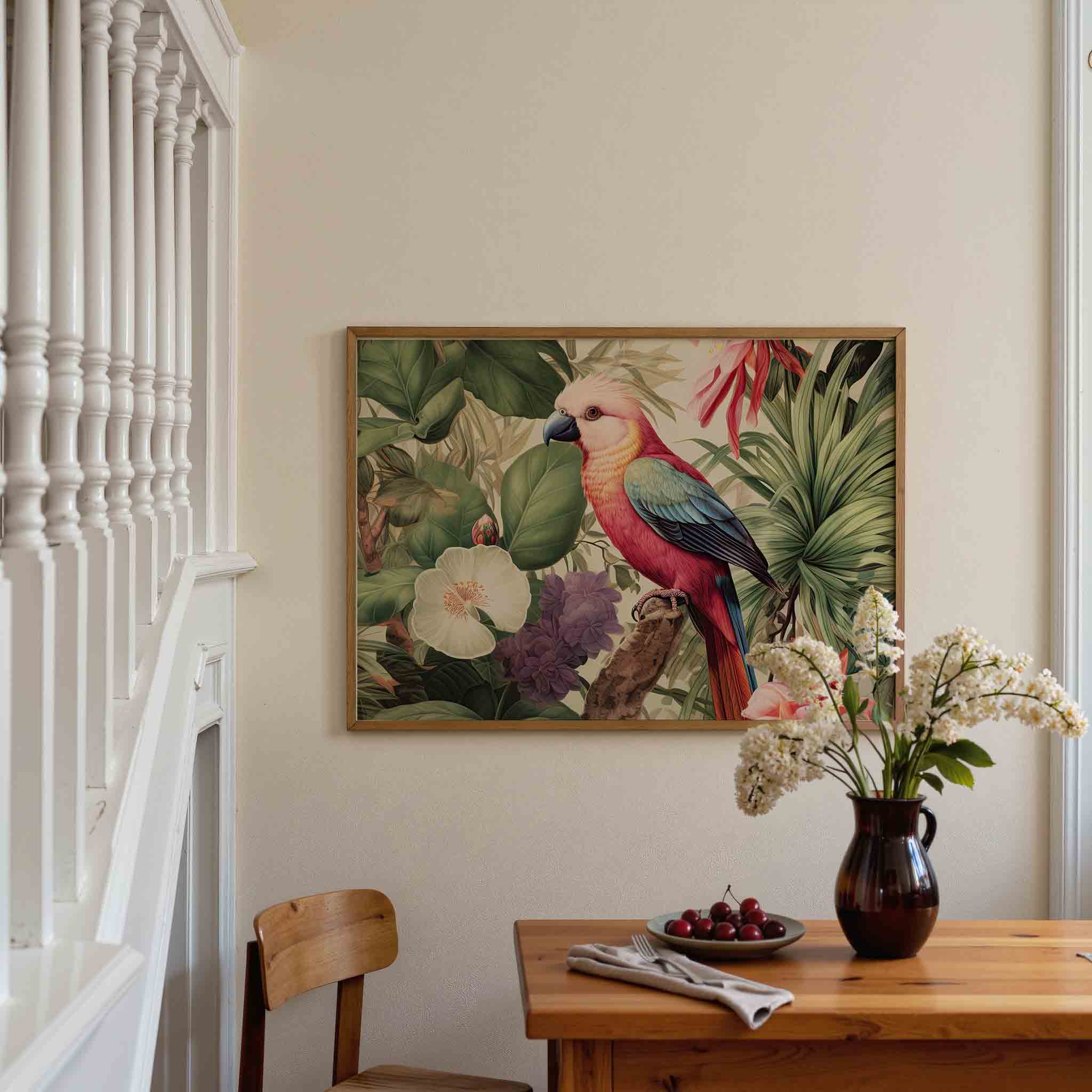 Papegaai en bloemen Poster