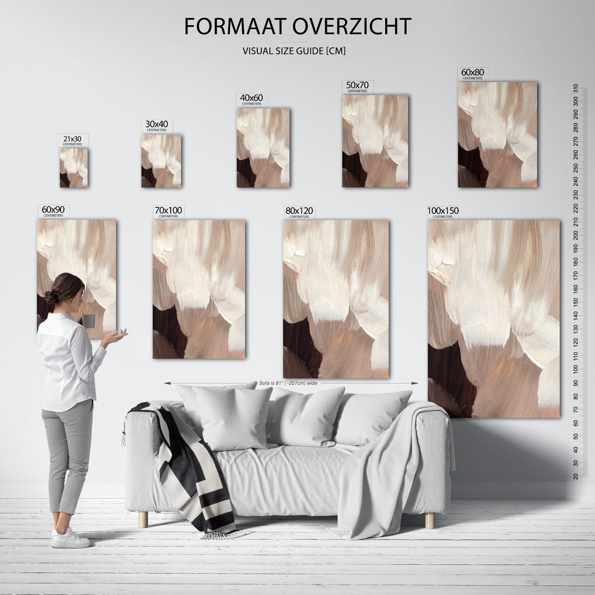 Abstracte beige penseelstreken Poster