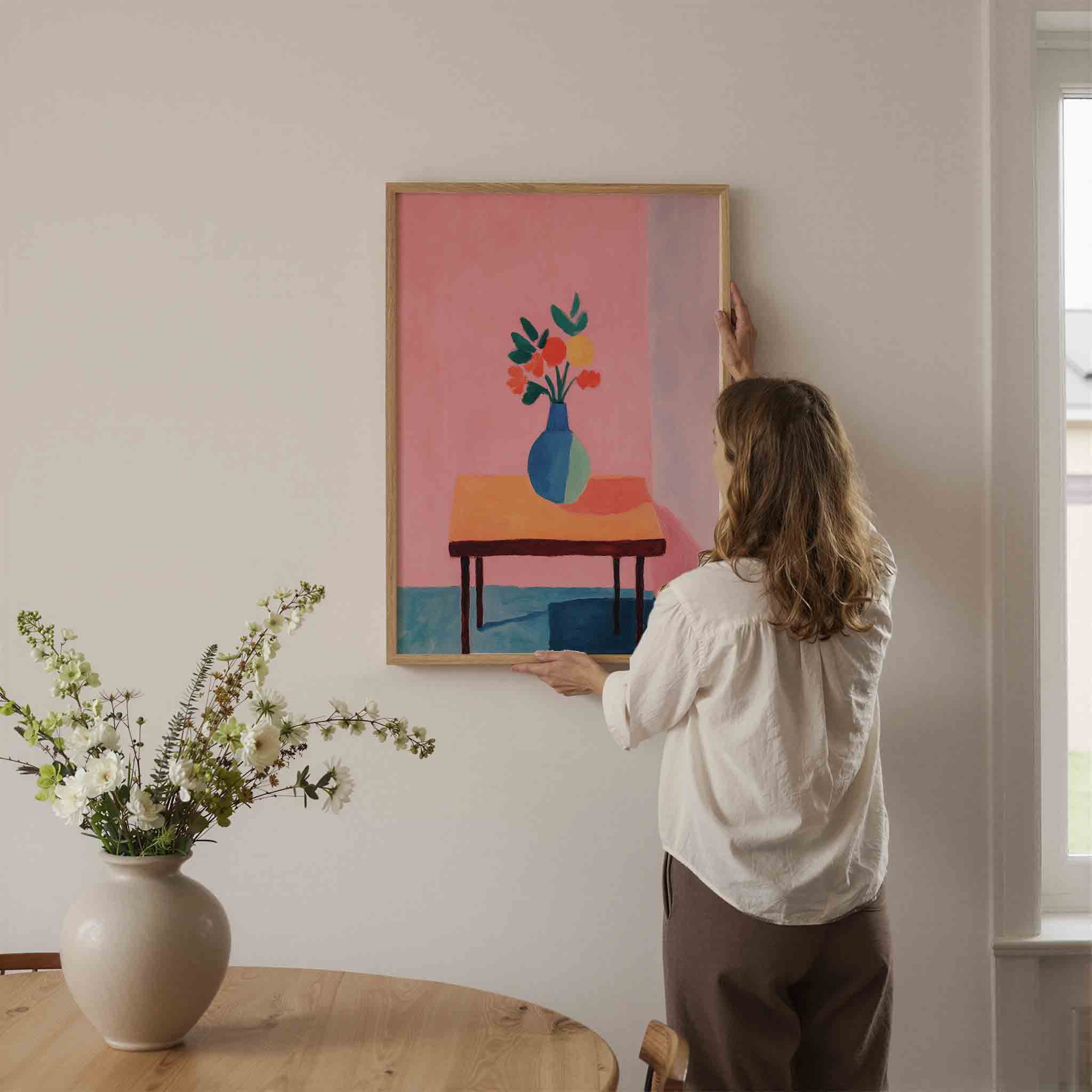 Bloemenvaas op tafel Poster