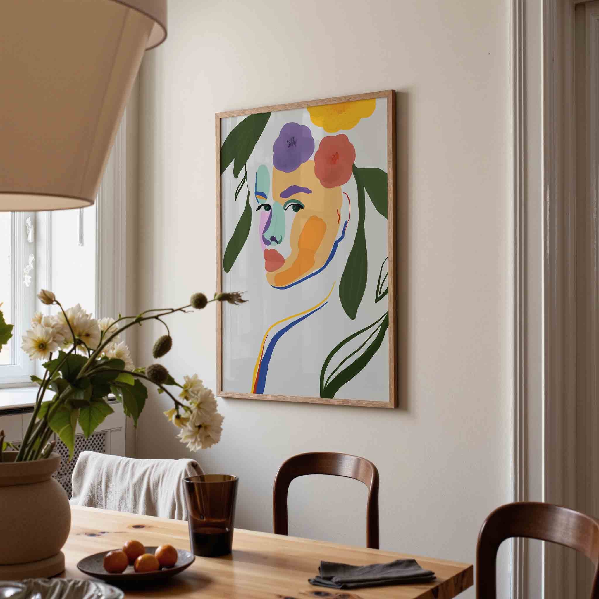 Bloemen en gezicht Poster