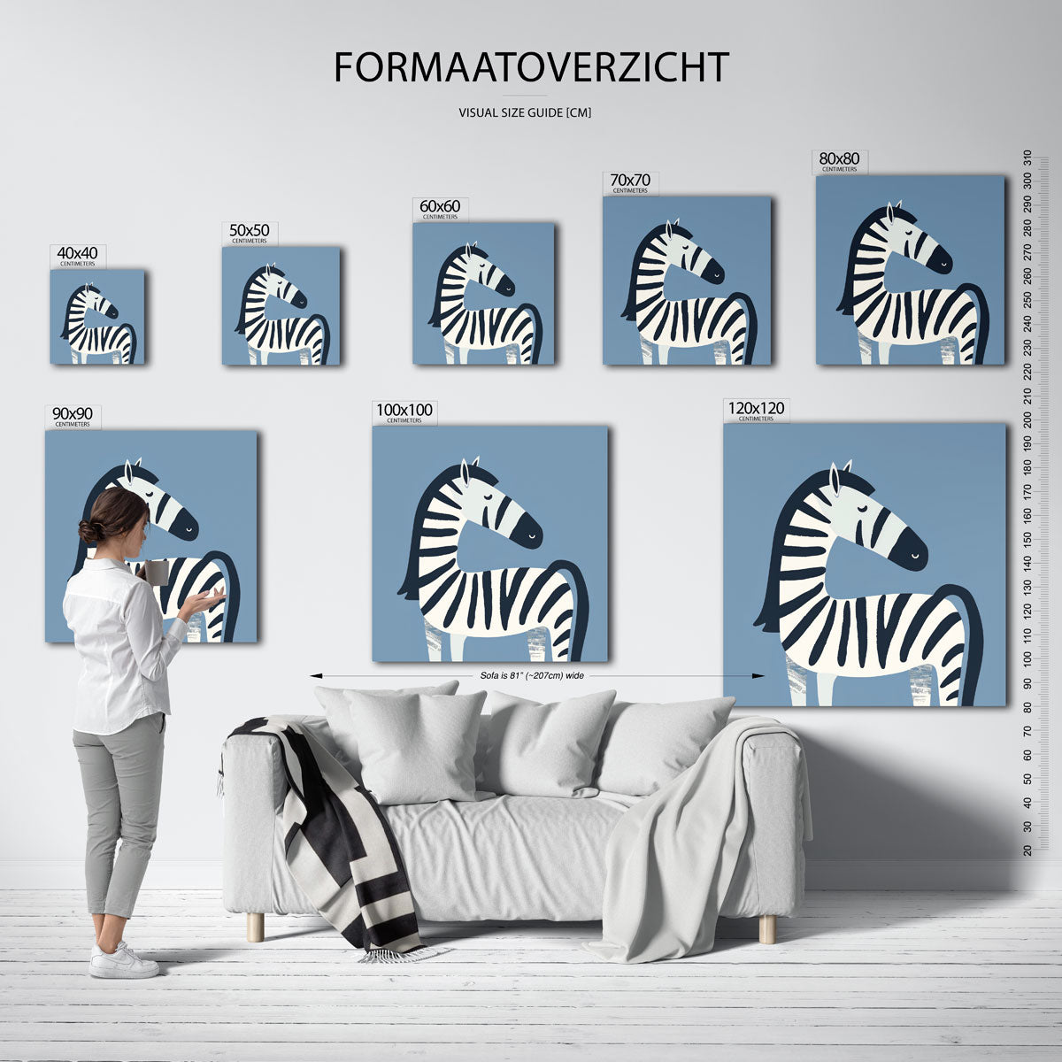 Zebra op blauwe achtergrond Poster