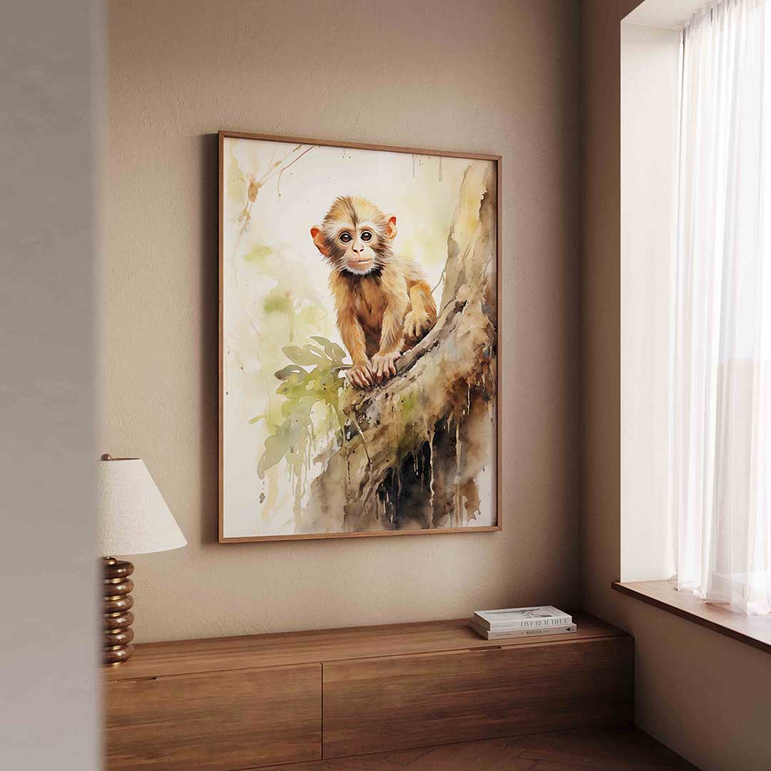 Jonge aap op boom Poster