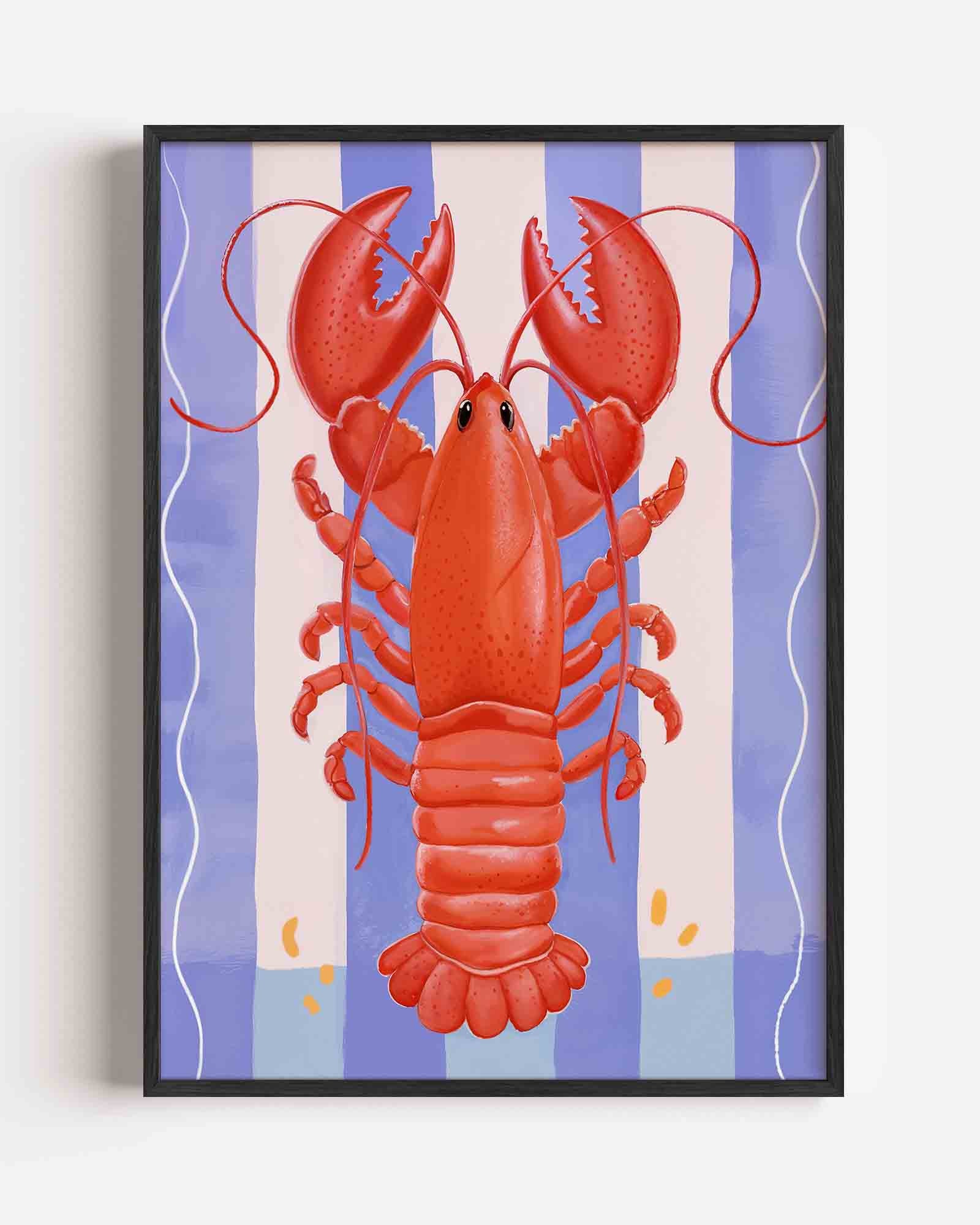 Kreeft op gestreepte achtergrond Poster
