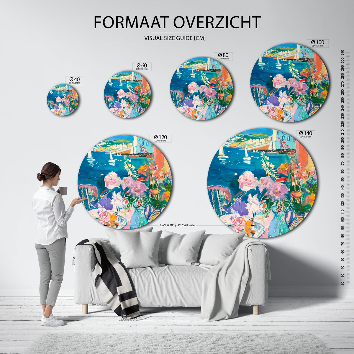 Bloemen en zeilboten Muurcirkel