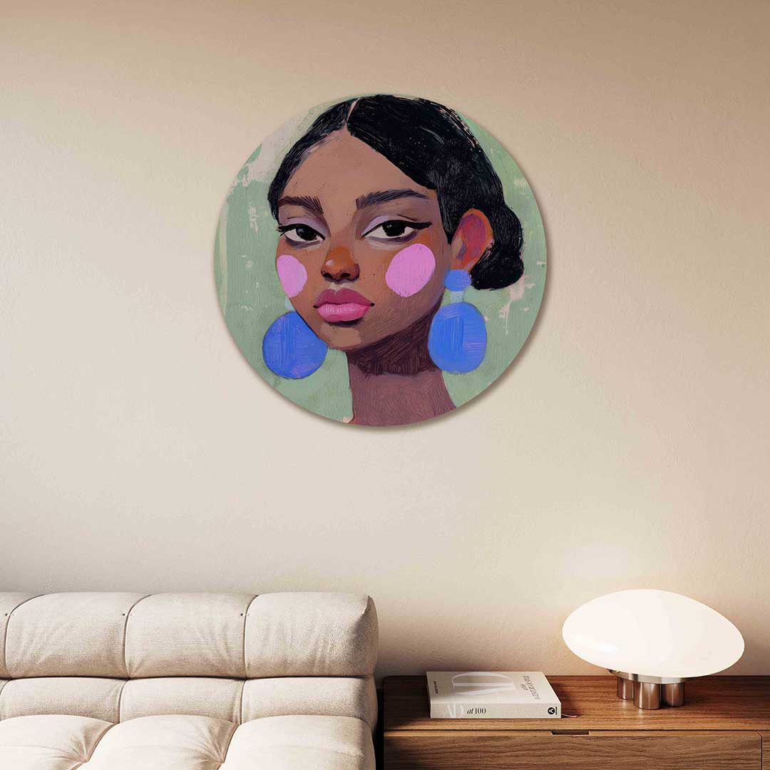 Portret met roze accenten Muurcirkel