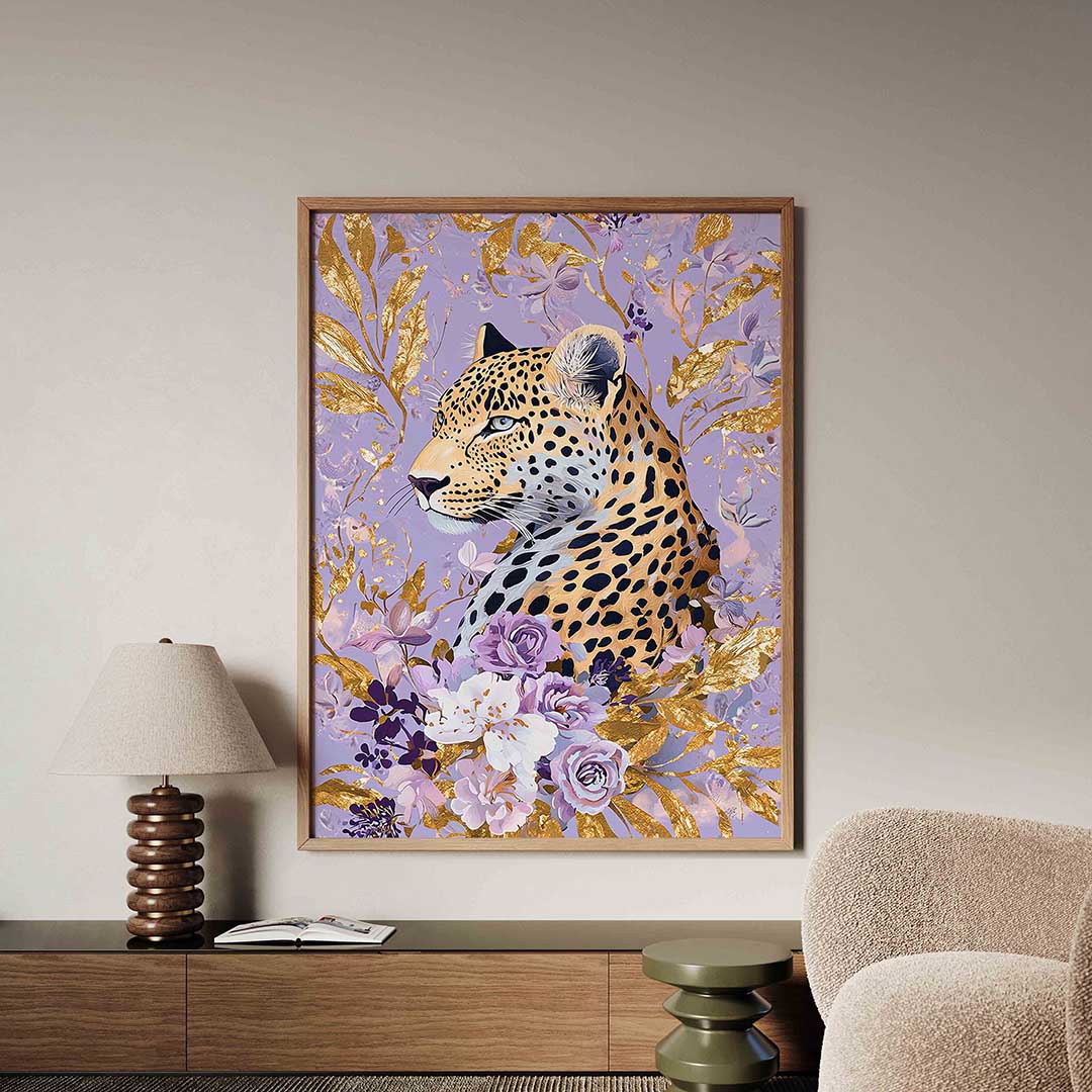 Luipaard met bloemen Poster