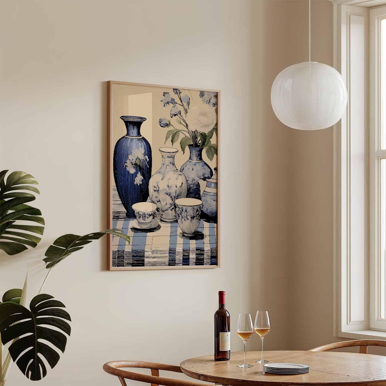 Elegant Blauwe Vaas Bloemen Poster-WallArtistic