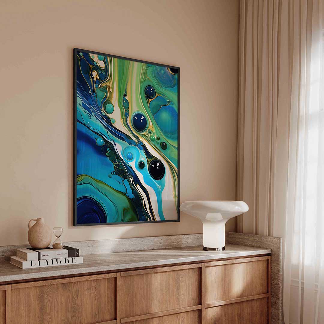Abstracte blauwe en groene vormen Poster