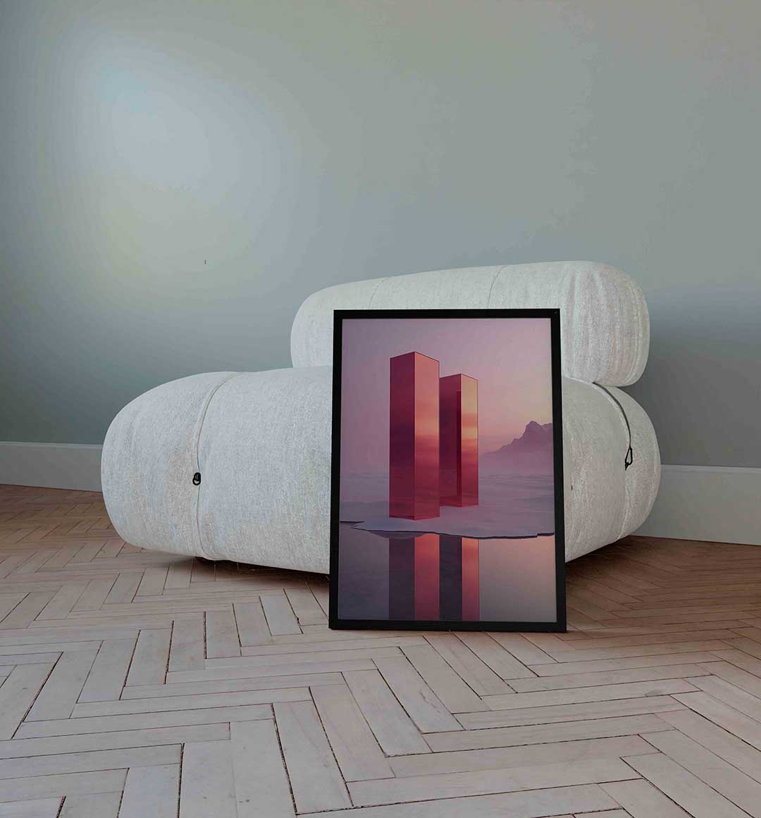 Roze pilaren in landschap Poster