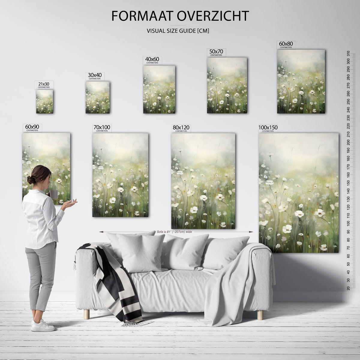 Witte bloemen in veld Poster