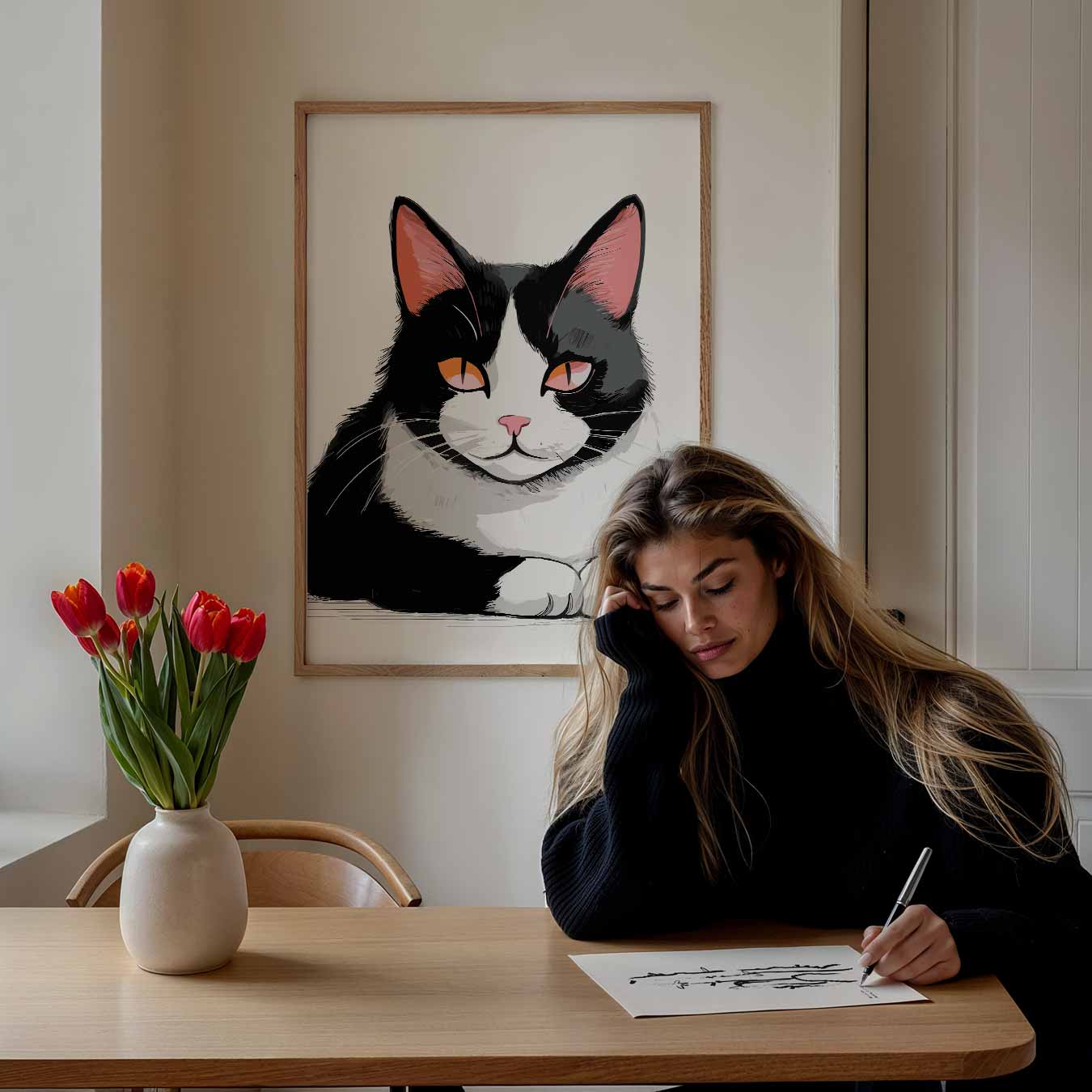 Chique Kattenportret in Zwart & Wit Poster-WallArtistic
