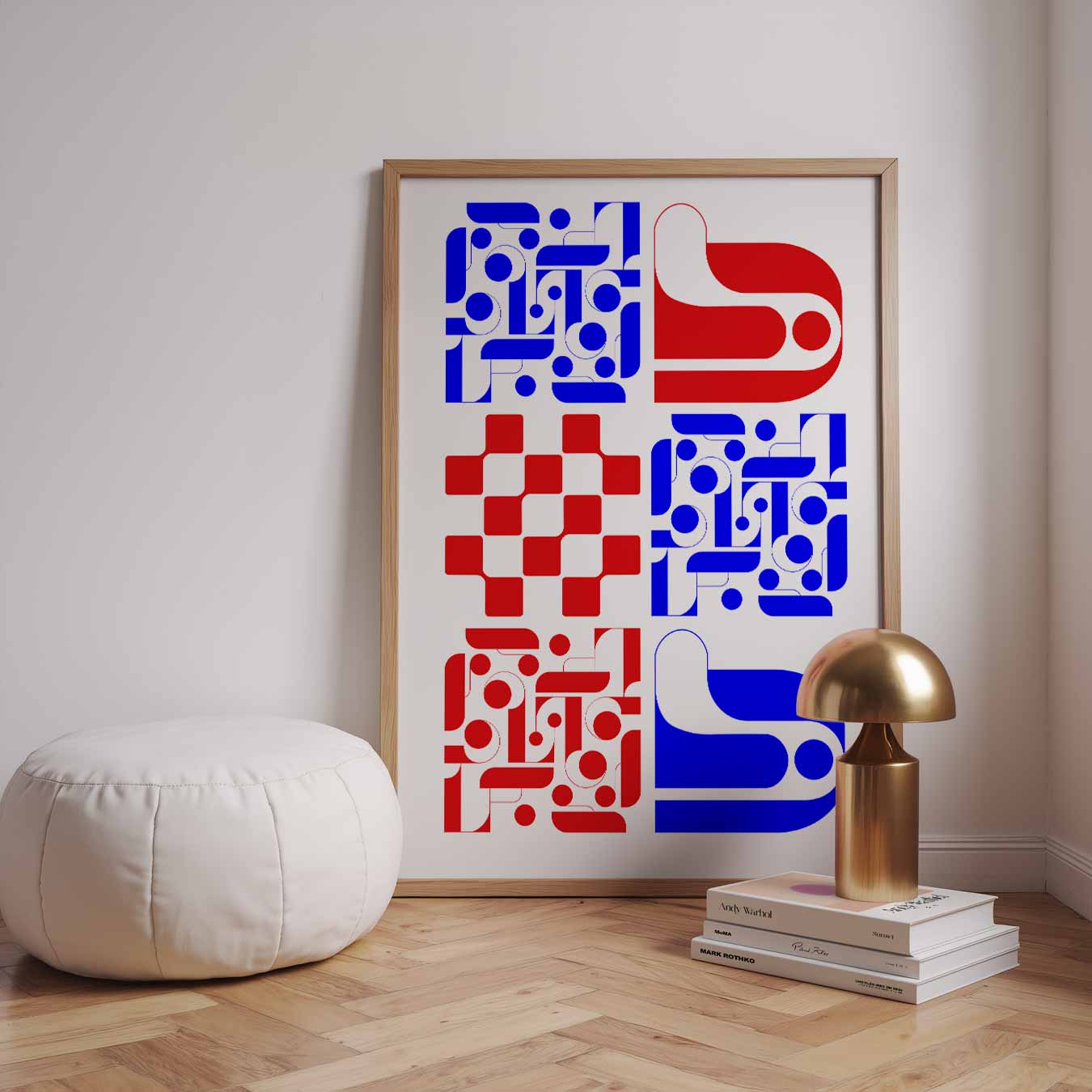 Retro Geometrische Rood-Blauwe Poster-WallArtistic