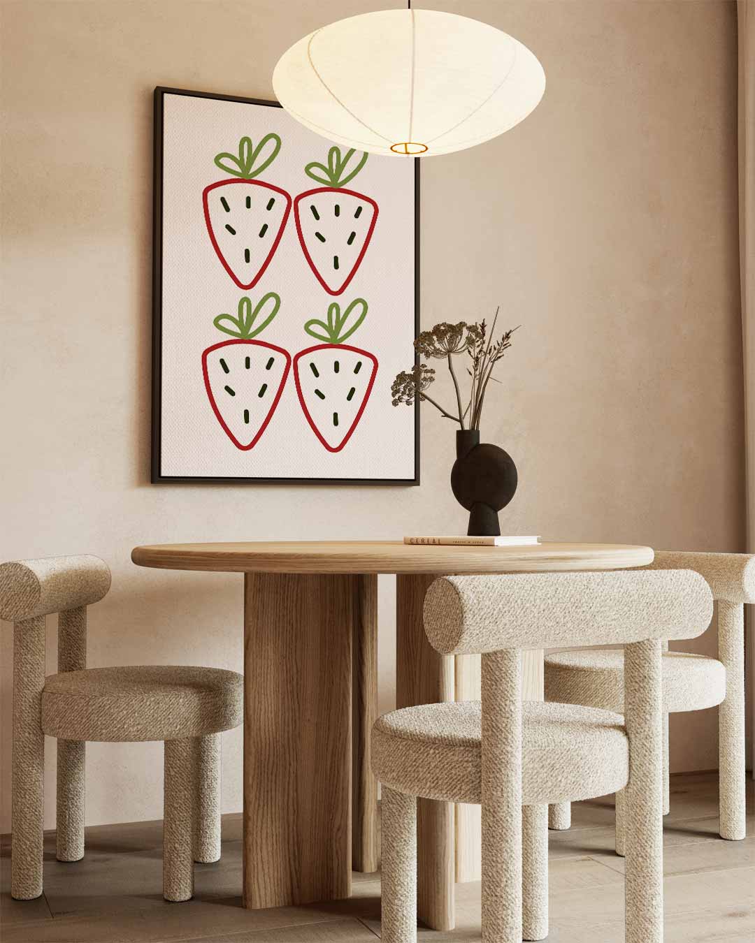 Speelse Aardbeien Quartet Kunstwerk-canvas-dibond-plexiglas-wanddecoratie-WallArtistic