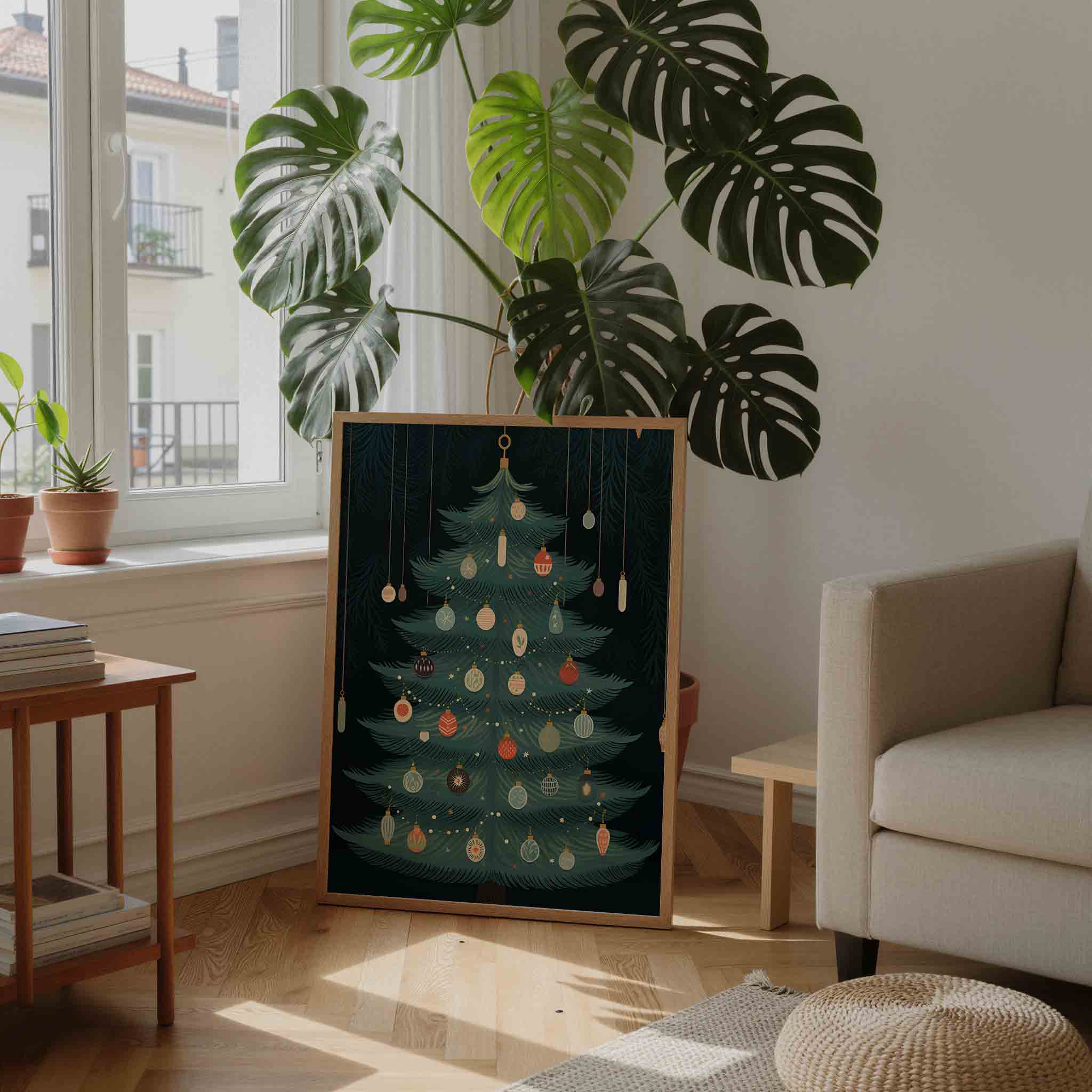 Kerstboom met ornamenten Poster