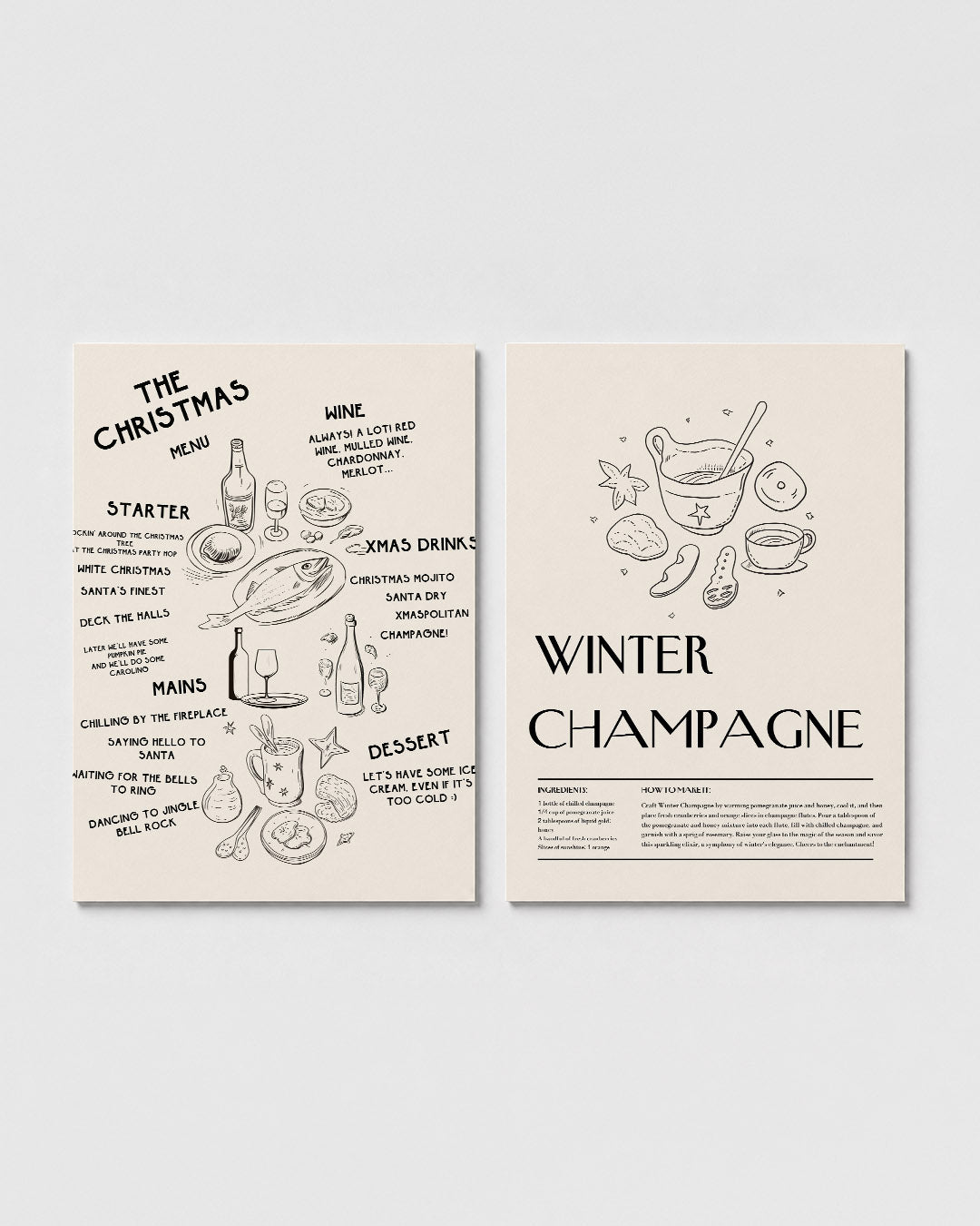 Feestelijke kerstmenu Posterset