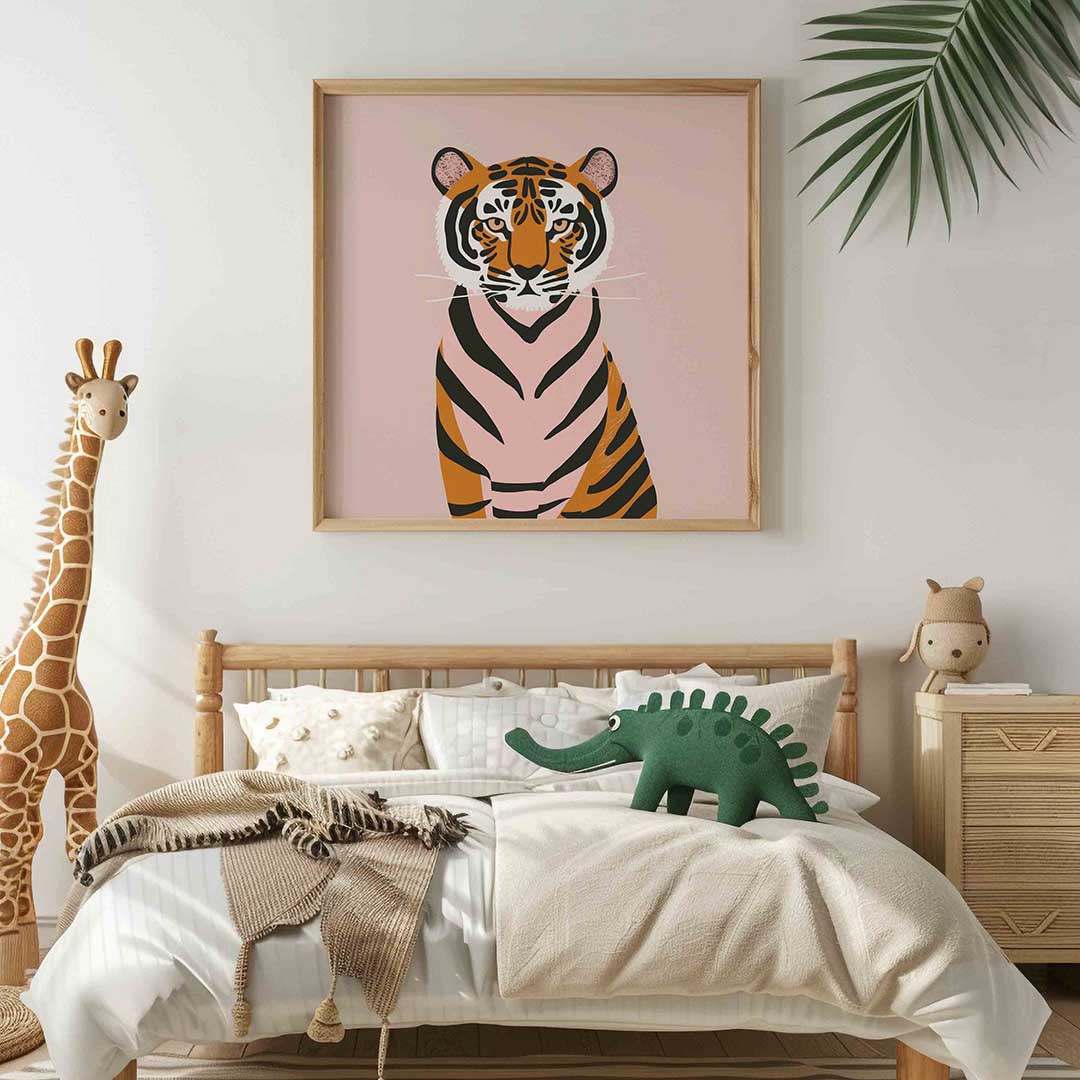 Tijger op roze achtergrond Poster