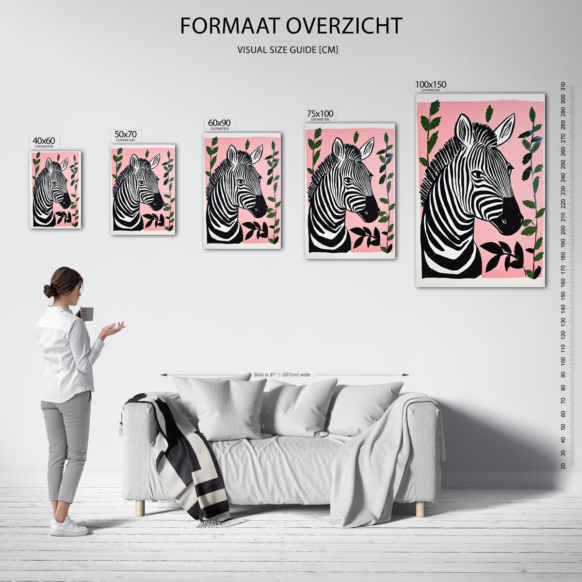 Zebra en bladeren Kunstwerk