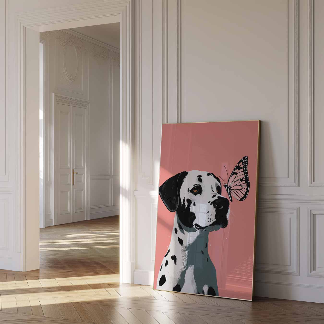 Dalmatier met Vlinder Vrolijkheid Poster-WallArtistic
