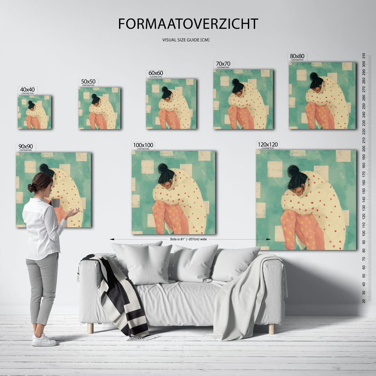 Vrouw in stippenjas Poster