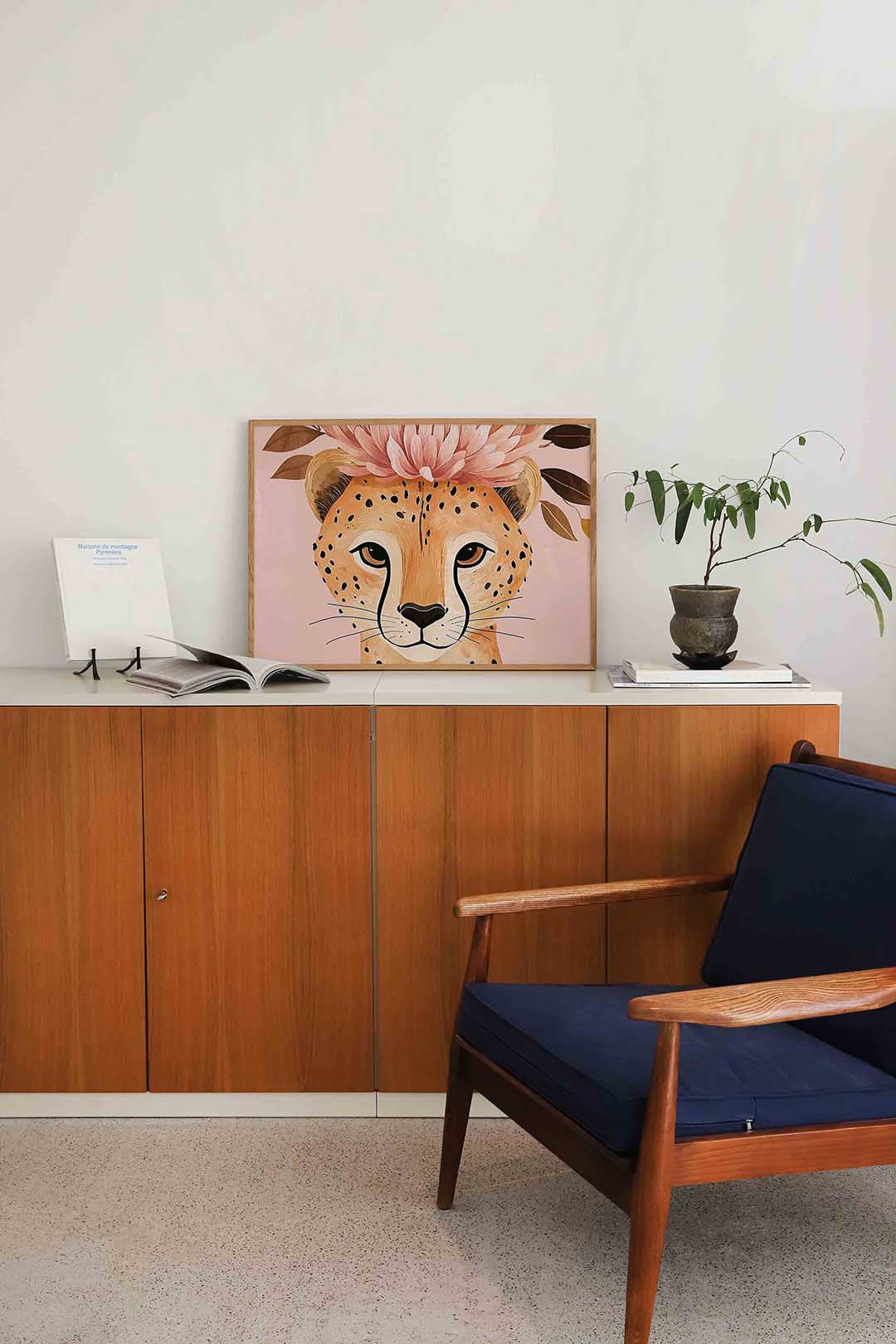 Luipaard met bloemen Poster