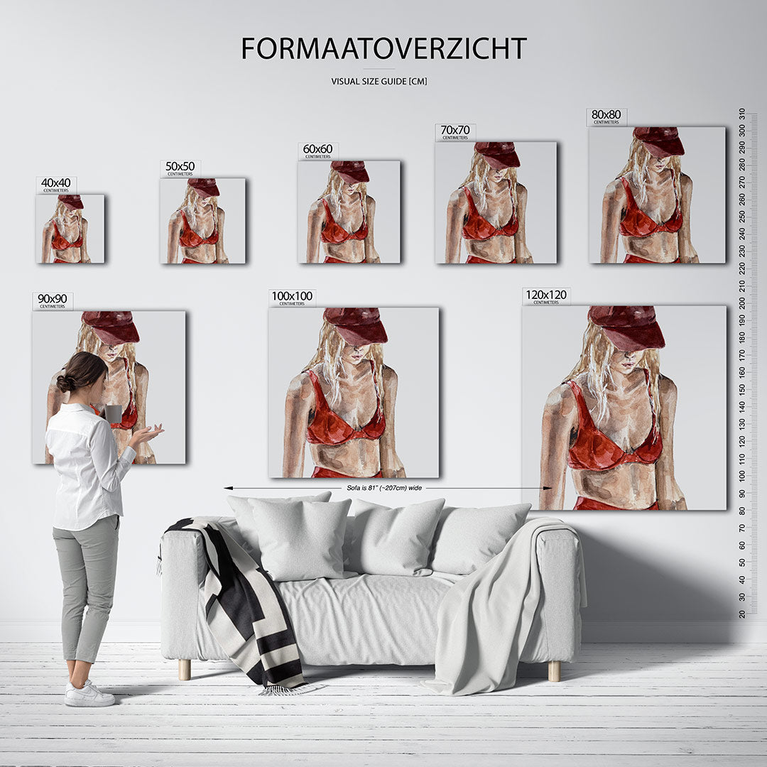 Vrouw in rood Kunstwerk