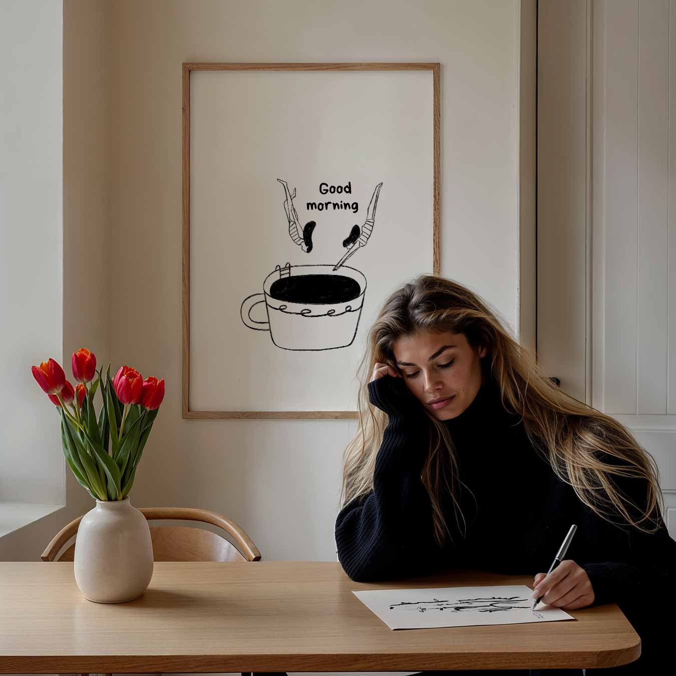 Koffieduik Illustratie Poster-WallArtistic