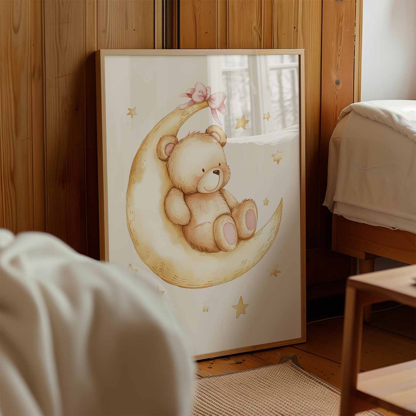 Schattige Beer op de Maan Poster-WallArtistic