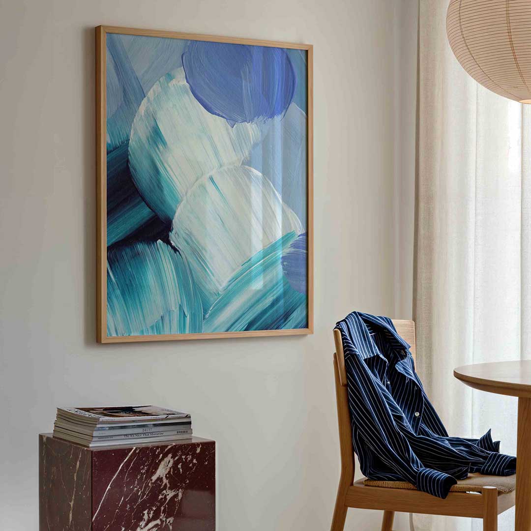 Blauwe penseelstreken Poster