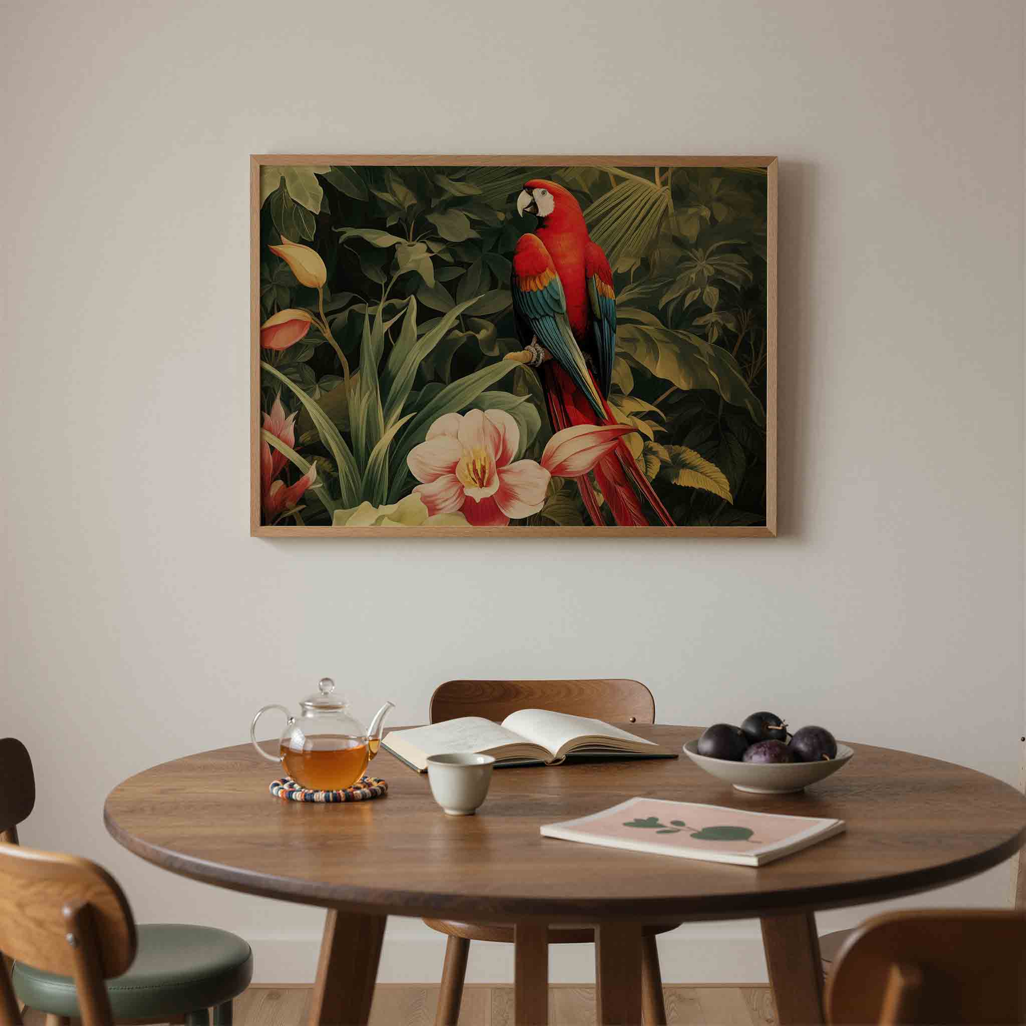 Papegaai en bloemen Poster