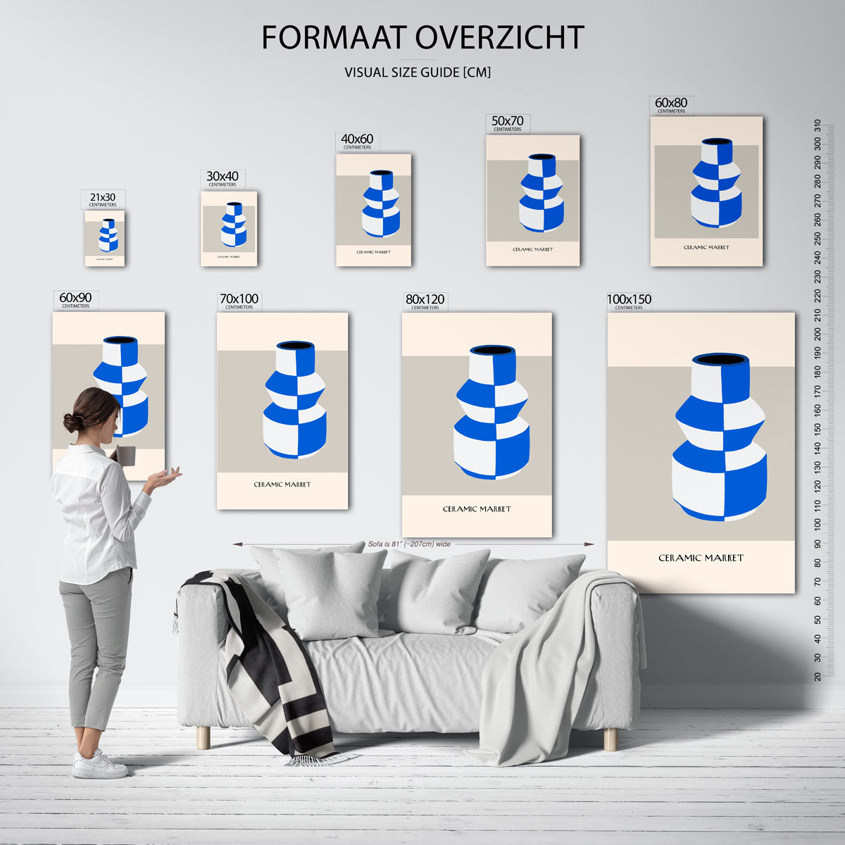 Blauw witte vaas Poster
