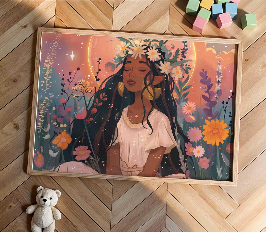 Vrouw met bloemenkrans Poster