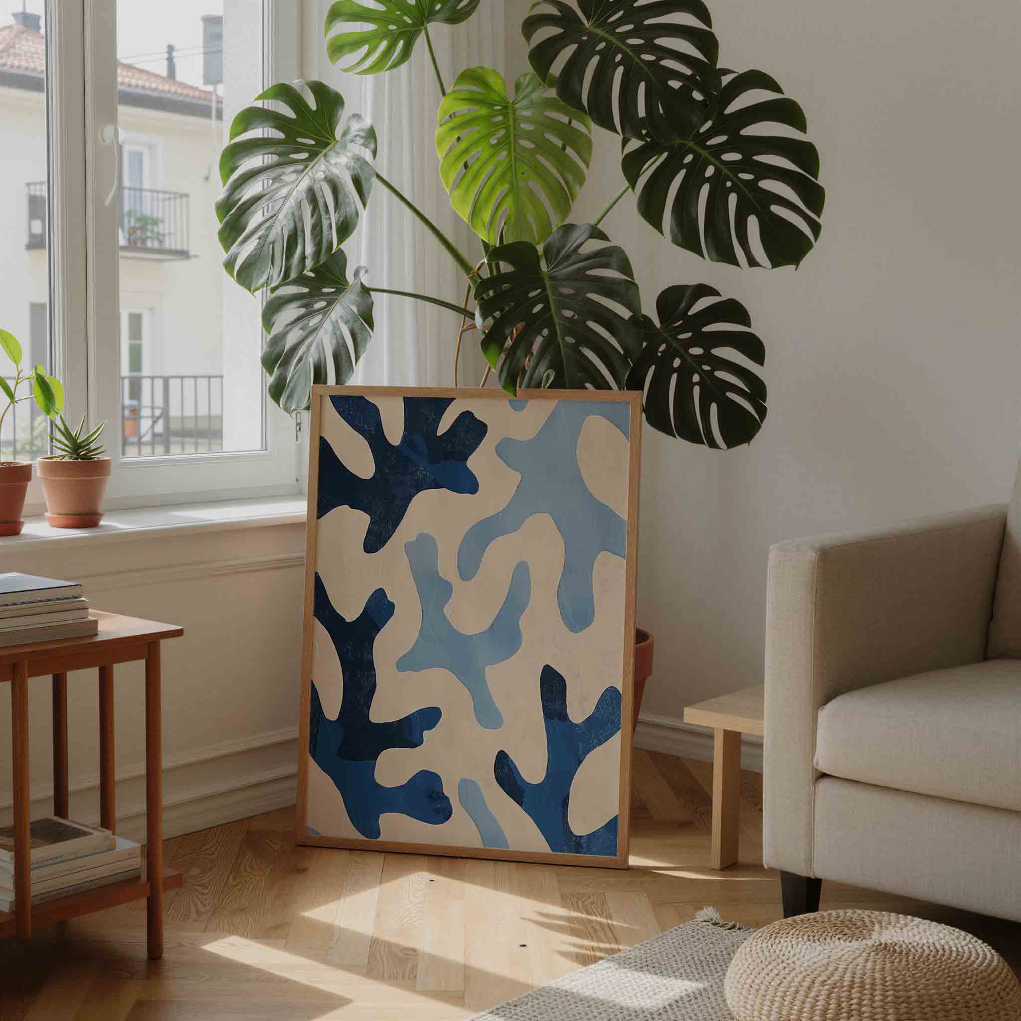 Abstracte blauwe vormen Poster