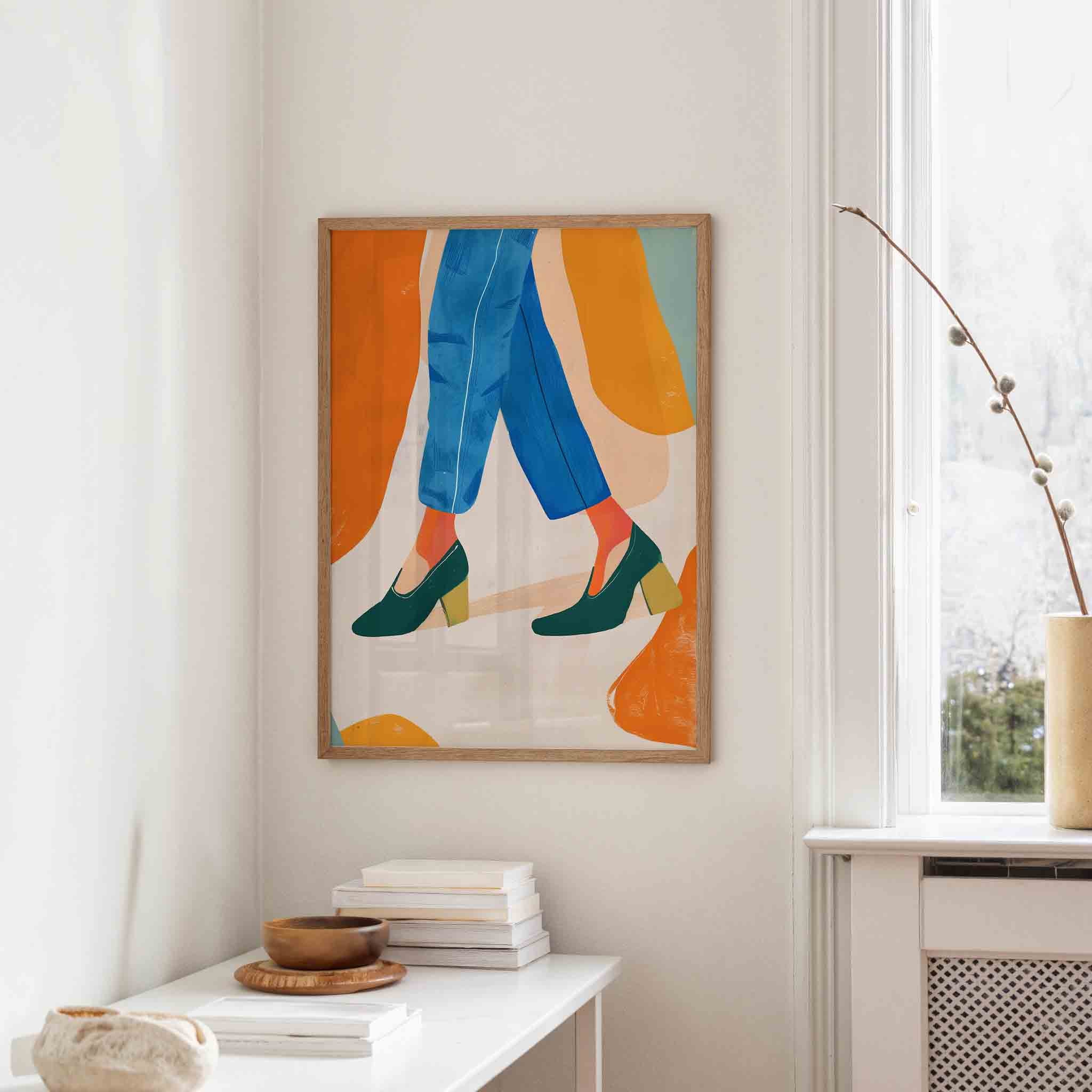 Stappen in blauwe broek Poster