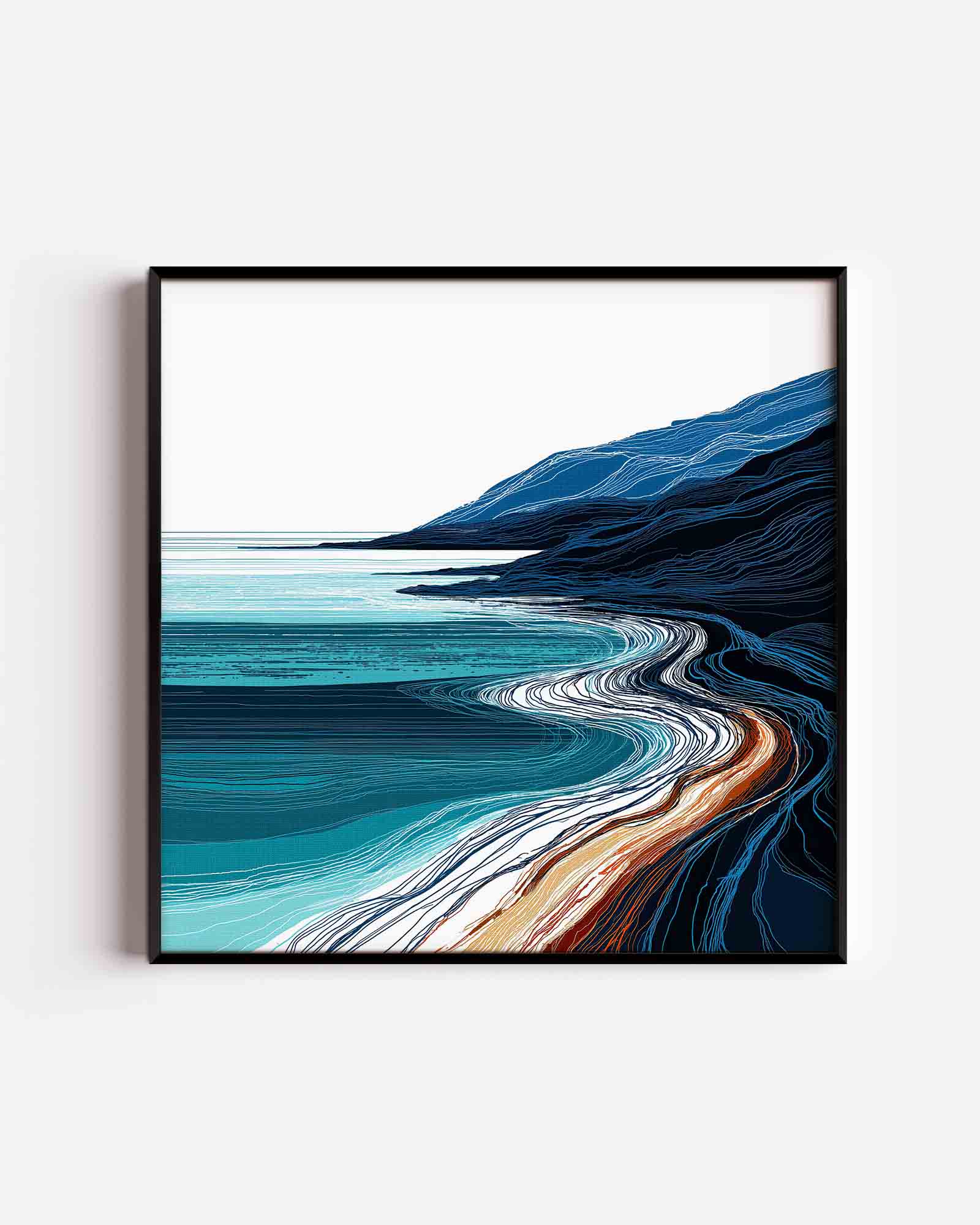 Kustlijn met blauwe golven Poster