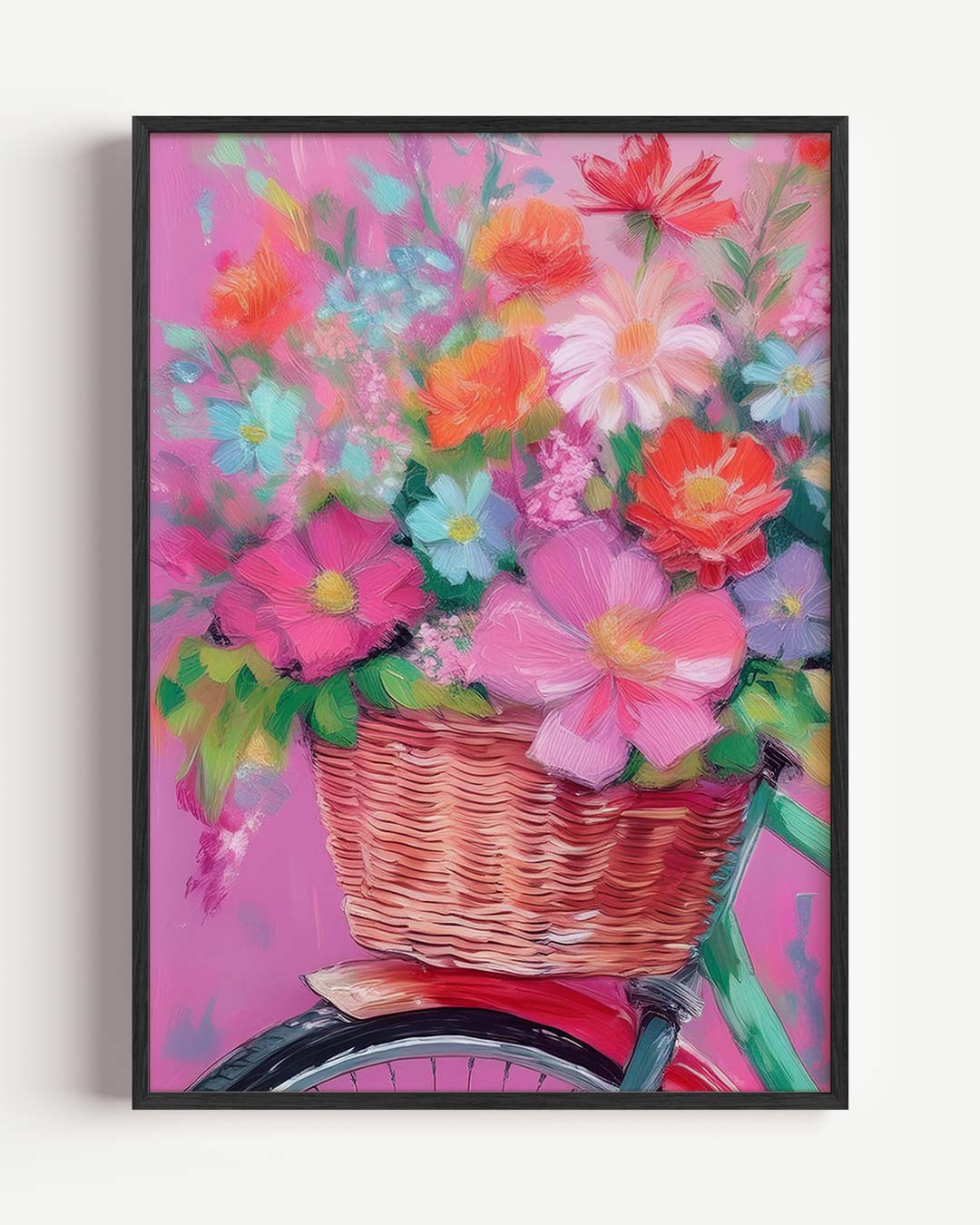 Bloemenmand op Roze Fiets Poster-WallArtistic