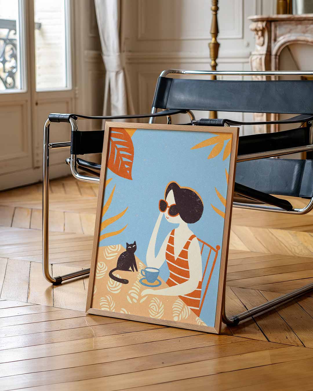 Vrouw met Kat en Koffie Poster-WallArtistic