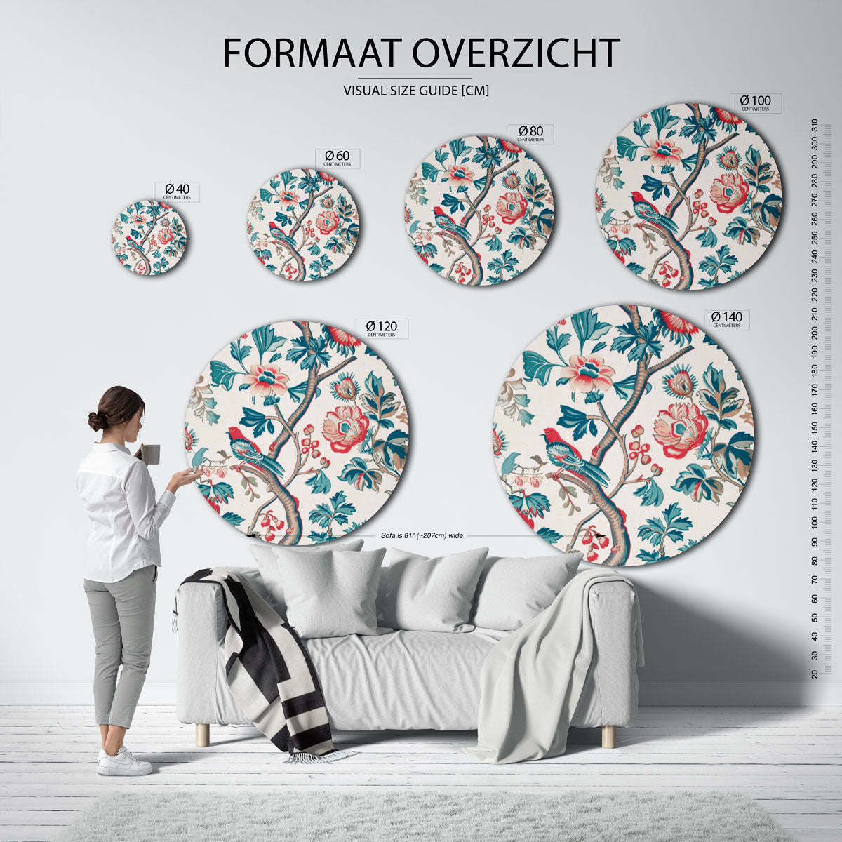 Vogels en bloemen Muurcirkel
