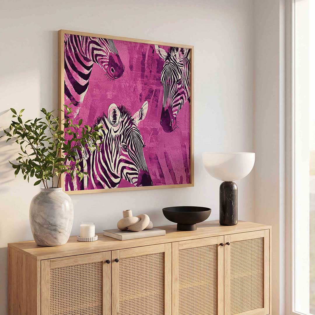 Zebra's op roze Poster