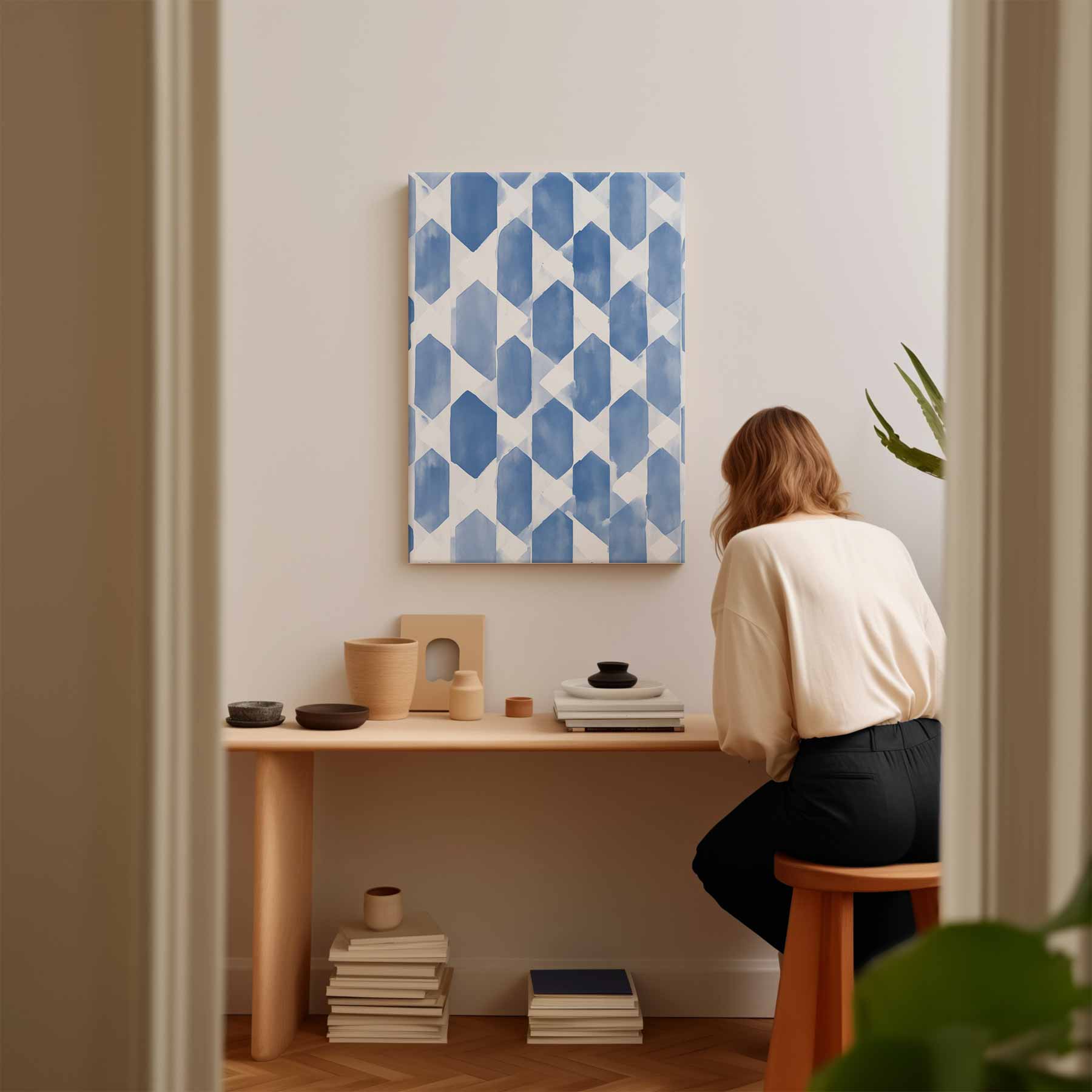 Blauwe Geometrische Harmonie Kunstwerk-canvas-dibond-plexiglas-wanddecoratie-WallArtistic