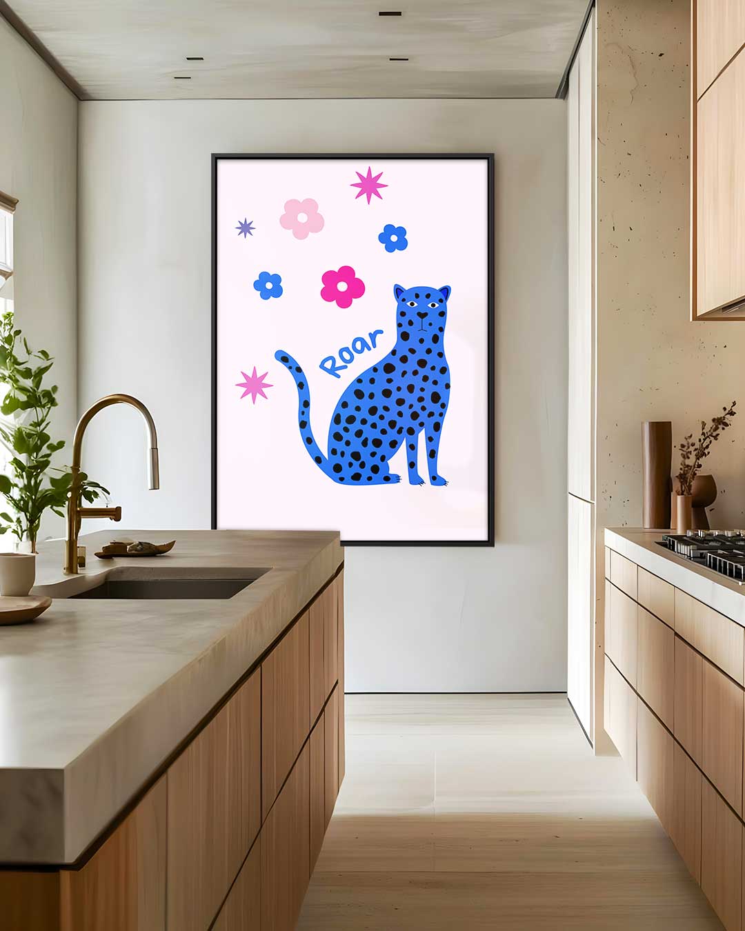 Speelse Luipaard Illustratie Kunstwerk-canvas-dibond-plexiglas-wanddecoratie-WallArtistic