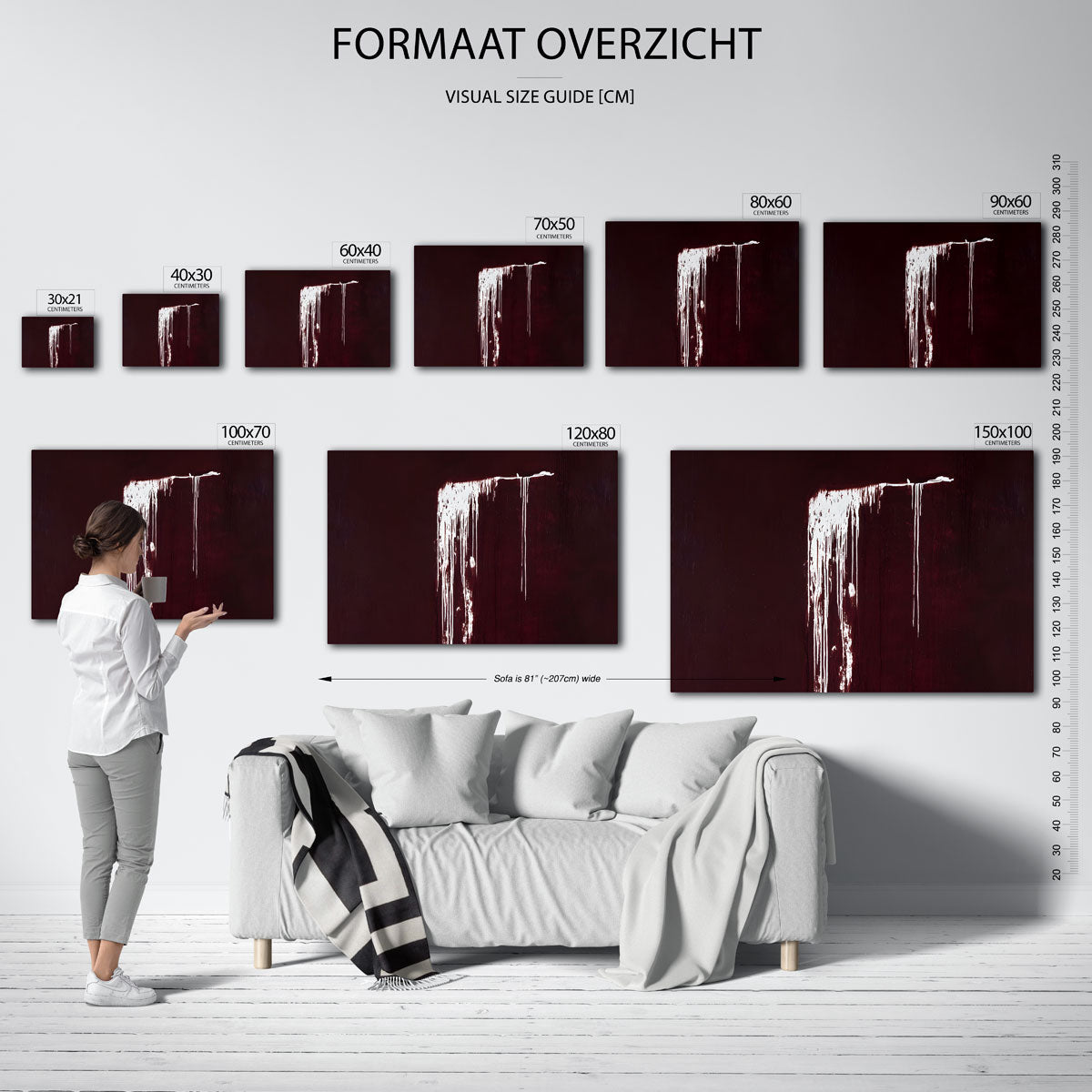 Witte strepen op donkerrode Poster