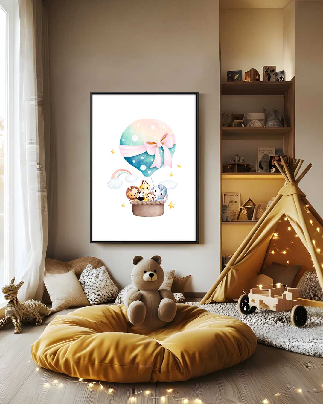 Ballonvaart met Schattige Dieren Kunstwerk-canvas-dibond-plexiglas-wanddecoratie-WallArtistic