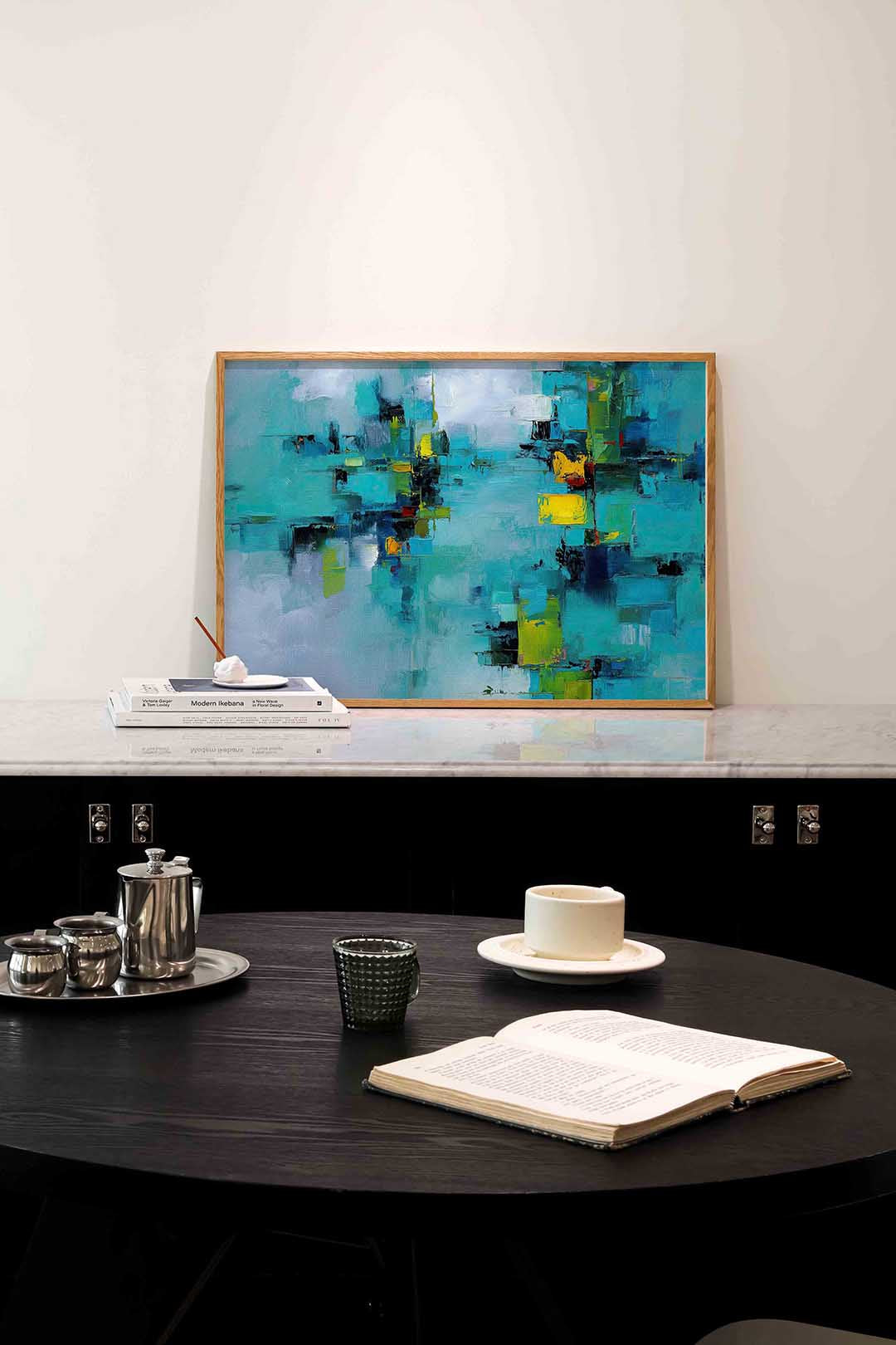 Abstracte blauwe compositie Poster