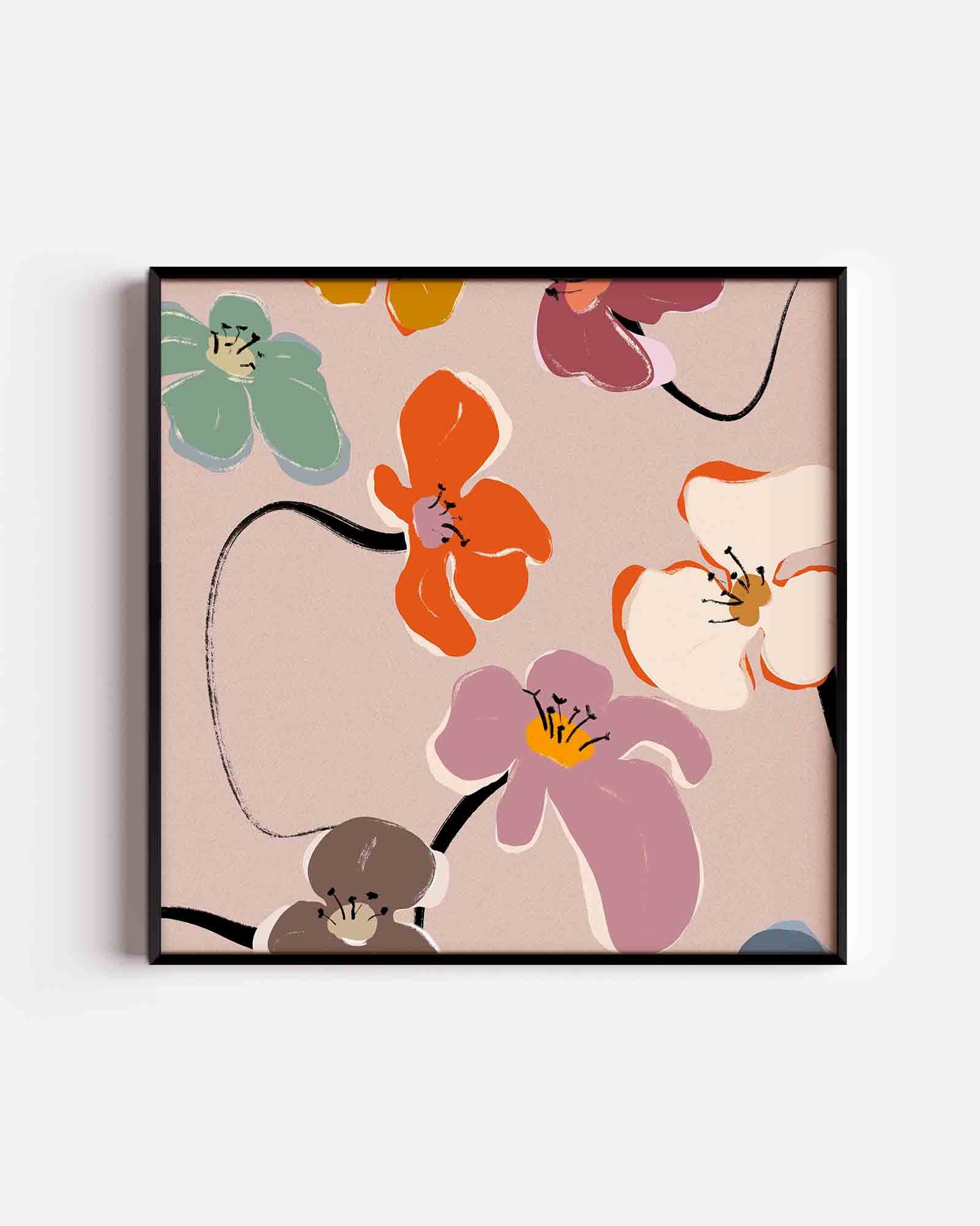 Bloemen en lijnen Poster