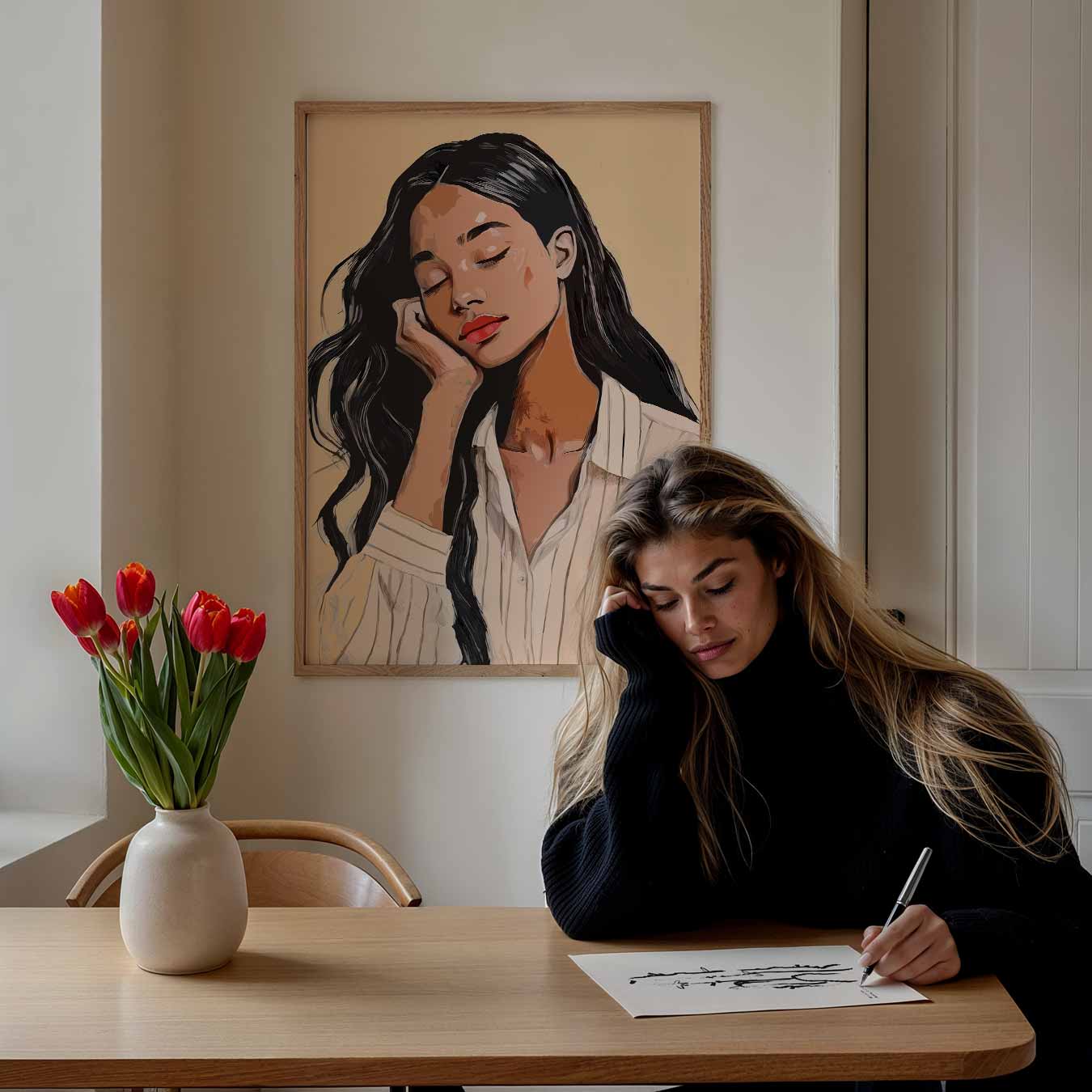 Dromerige Vrouw Portret Poster-WallArtistic