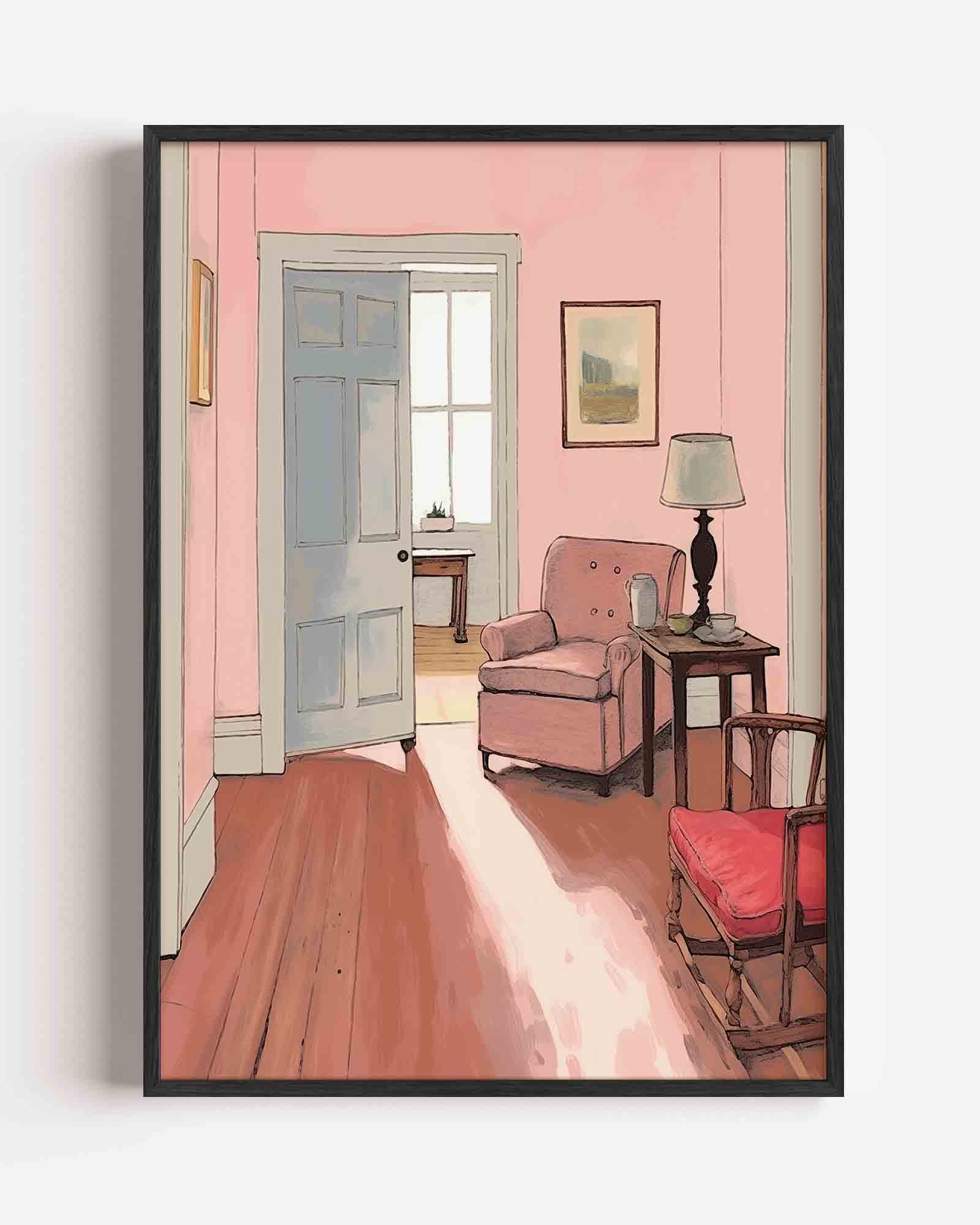Interieur met roze muren Poster
